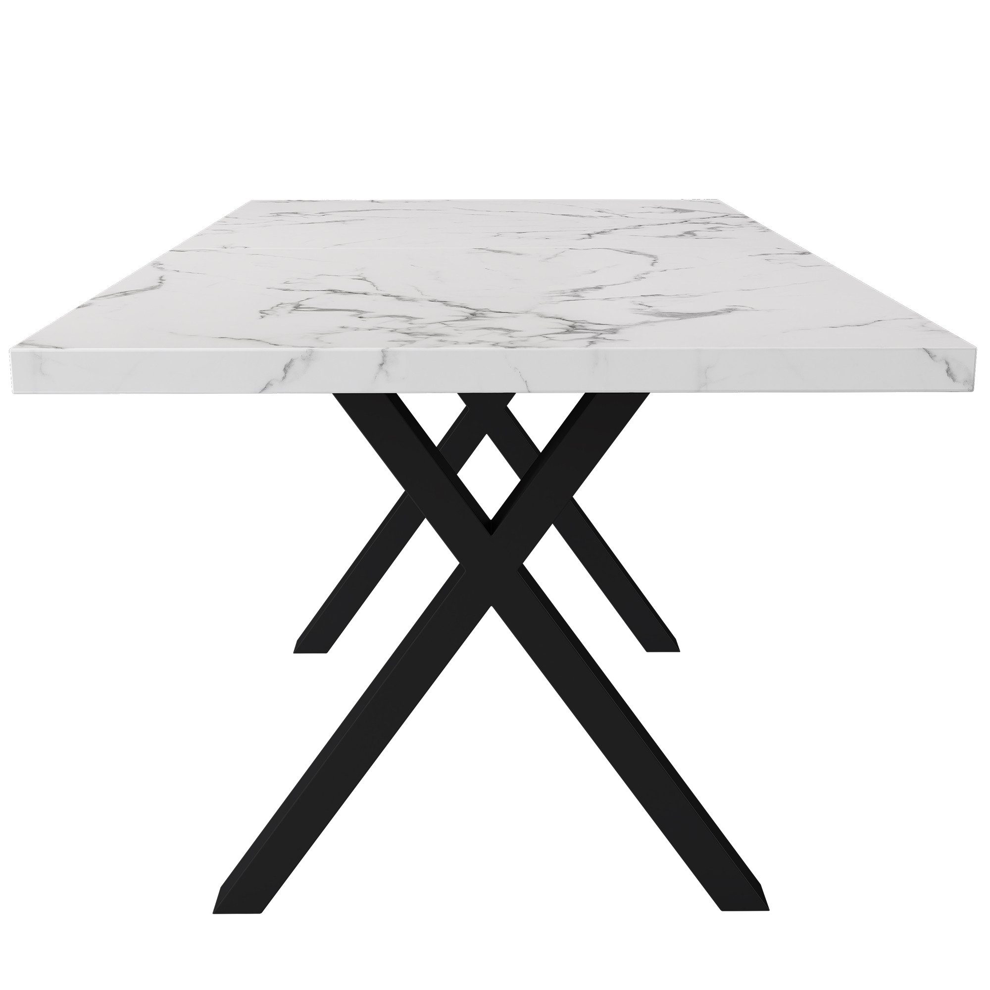 KLAM HOME Esstisch Moderner Esstisch Mit Kreuzbein Design In Eiche Und Schwarz (140x80cm Rechteckiger Tisch Aus Schmiedeeisen Und MDF), Vielseitiger Ess- Und Co – Bild 5 von 5
