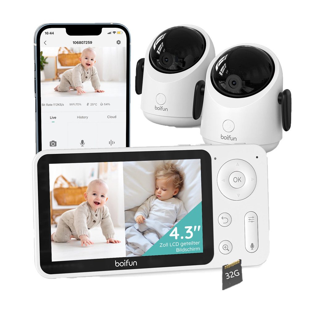 Video-Babyphone 2MP Babyphone mit Kamera 30 Stunden Akku mit 4,3 Zoll mit Halterung