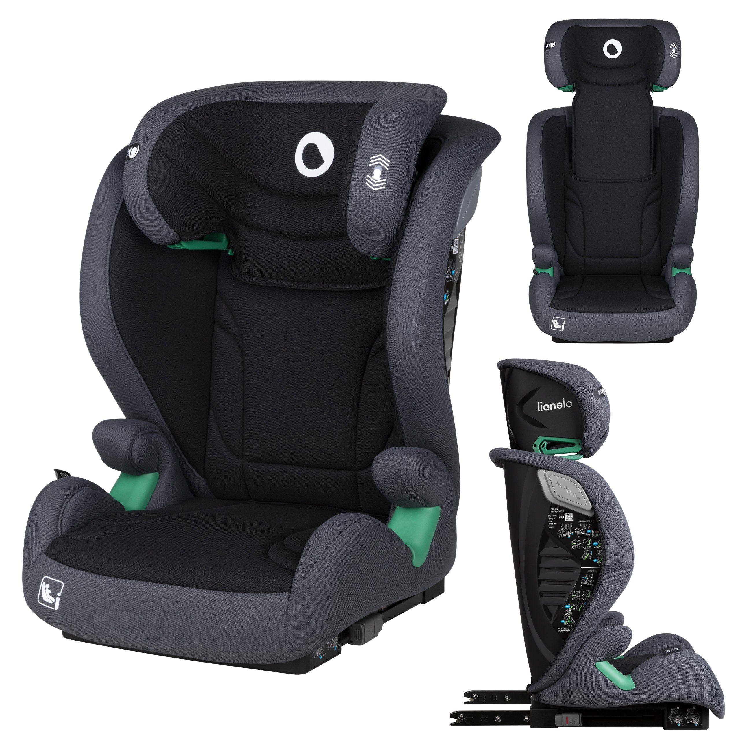 lionelo Autokindersitz IGO I-SIZE, ab: 3 Jahren, bis: 12 Jahren, ab: 15,00 kg, bis: 36,00 kg, (Set), I-SIZE R129/Kopfstütze mit Tri-Guard-Technologie/Memory Foam