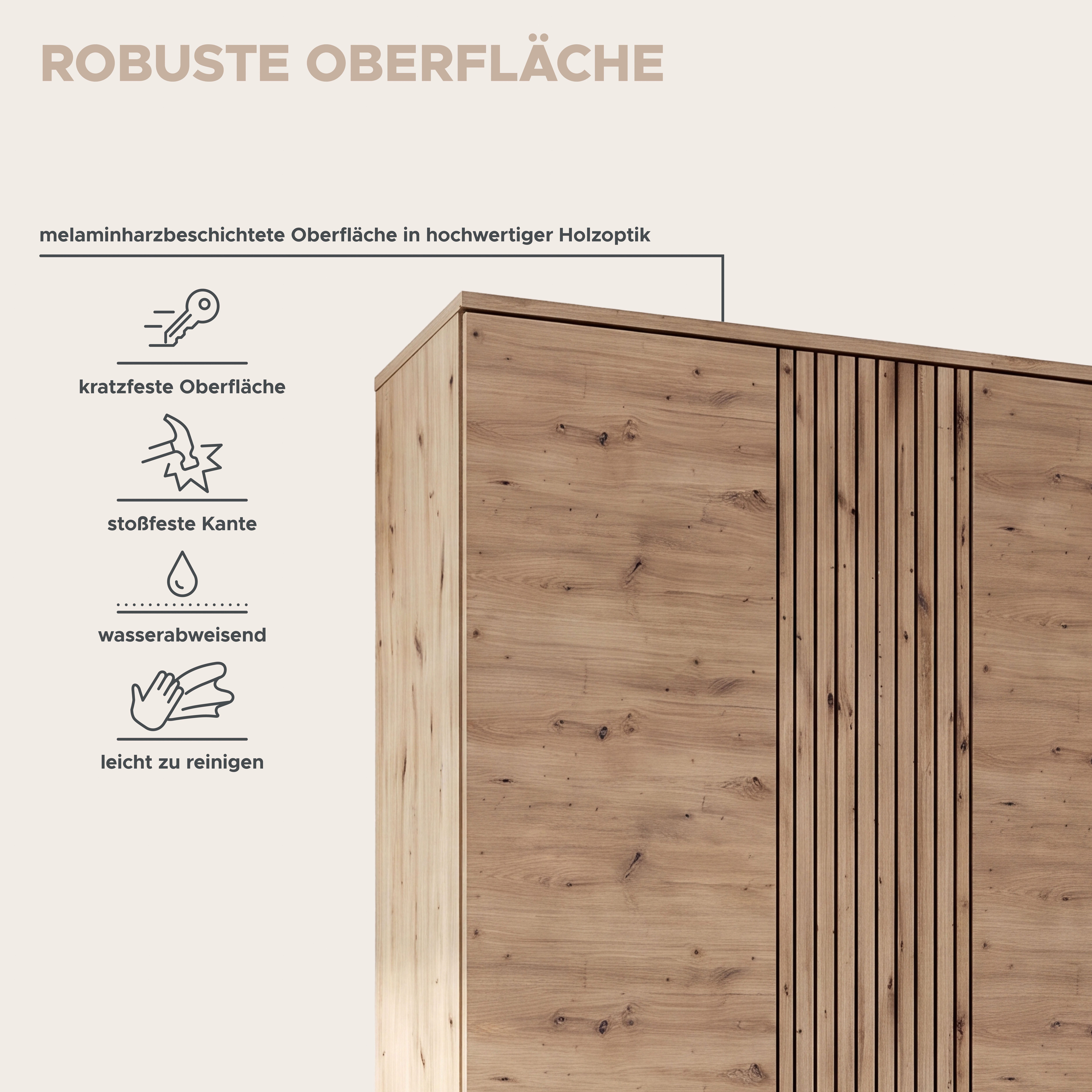 OTTO home Garderobenschrank FJELL, Breite 104cm, 3 Türen, 8 Böden, 10 Fächer, 1 Kleiderstange (hochwertig verarbeitete Längsfräsung, praktische Griffaussparung) – Bild 5 von 5