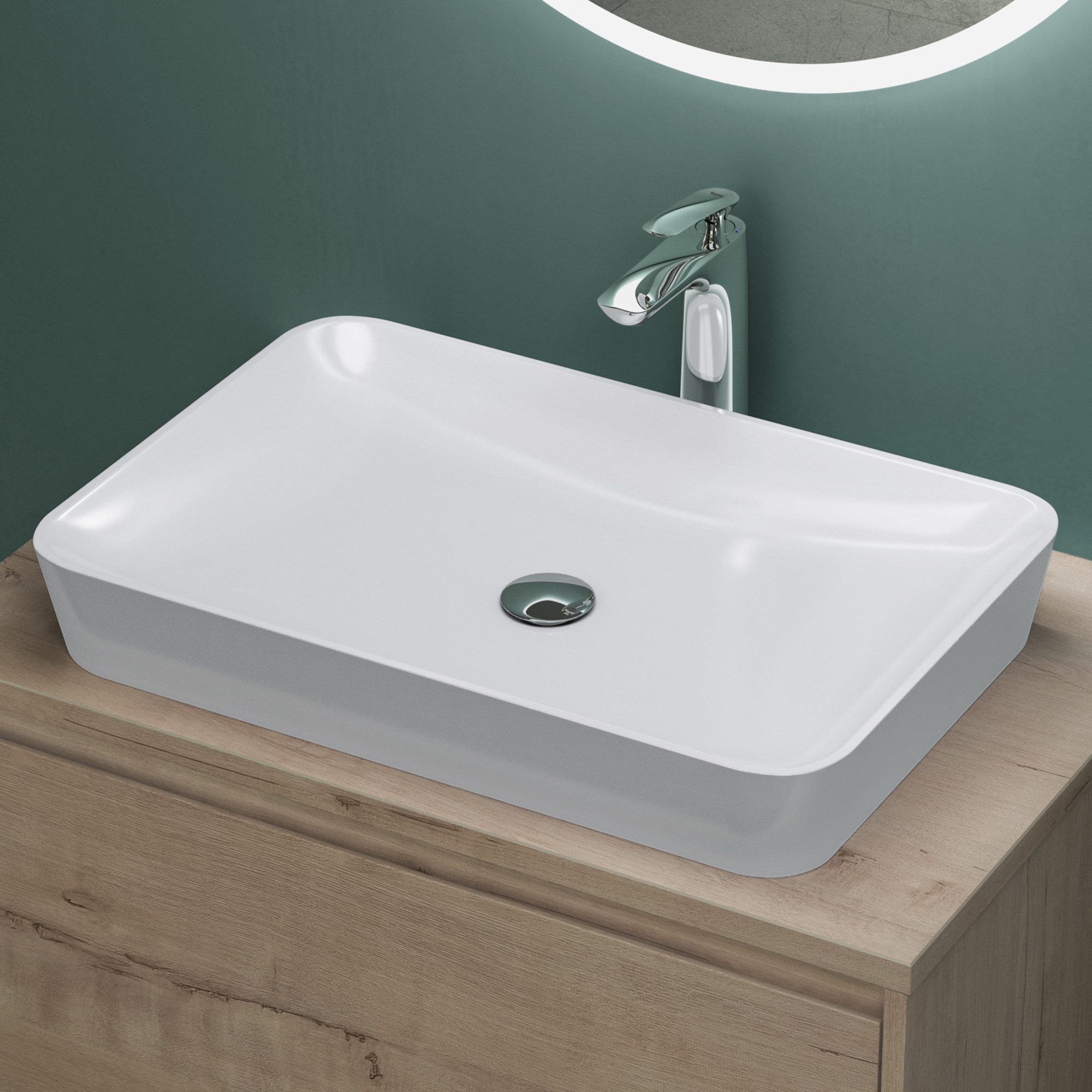 Mai & Mai Aufsatzwaschbecken Waschbecken mineralguss Aufsatzwaschbecken eckig Waschtisch