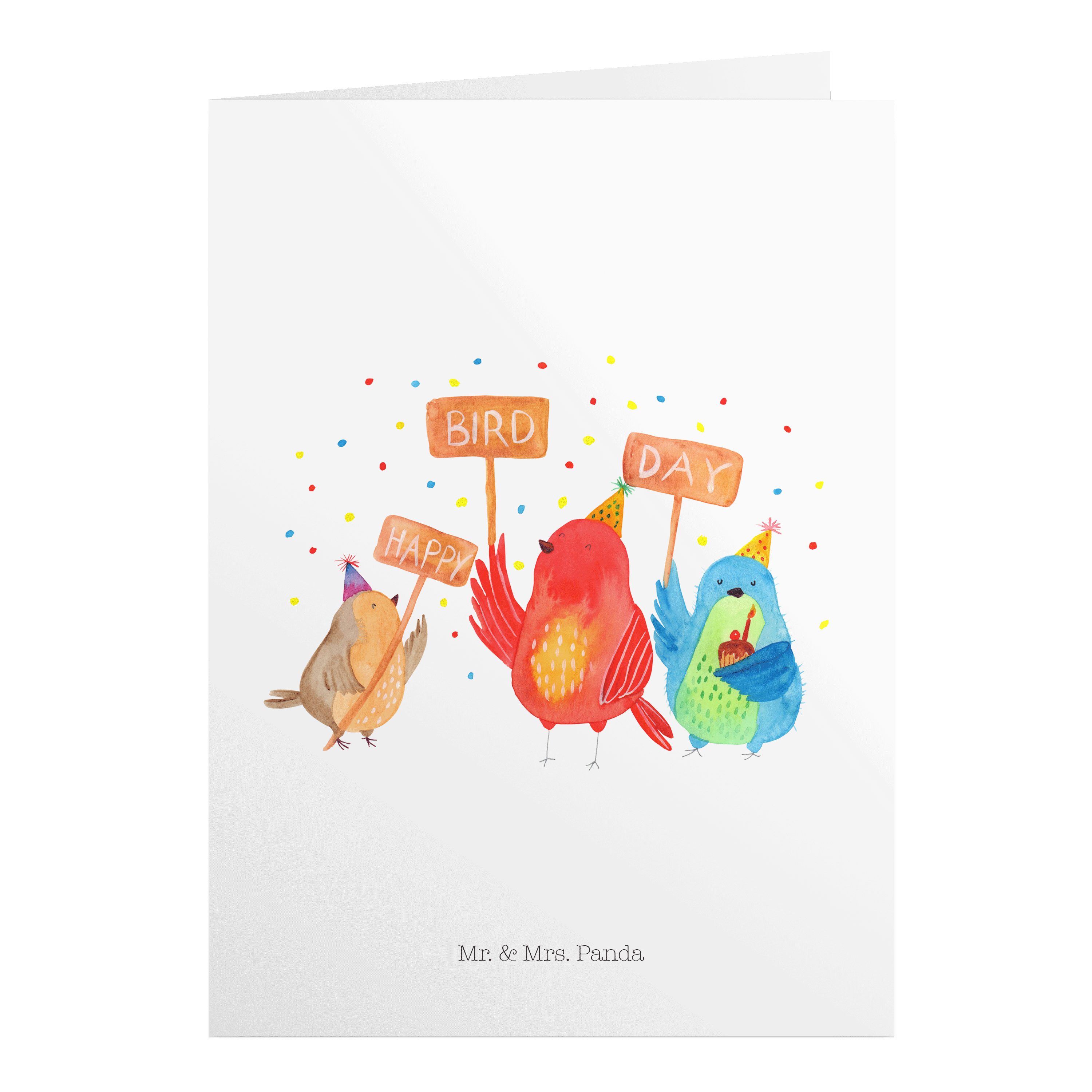Geschenk, Mrs. - Birdday Panda & Vögel, Weiß Geburtstag, Happy Einladungskarte Mr. - Geburtstagskarten