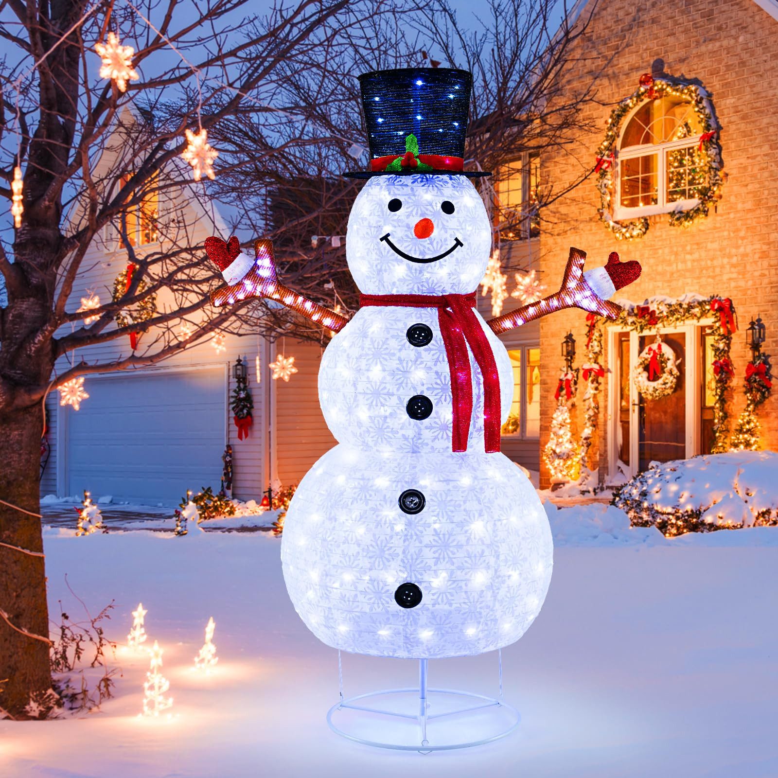 COSTWAY Weihnachtsfigur LED Schneemann, Weihnachtsdeko, mit 200 warmweißen LED-Lichern, 184cm