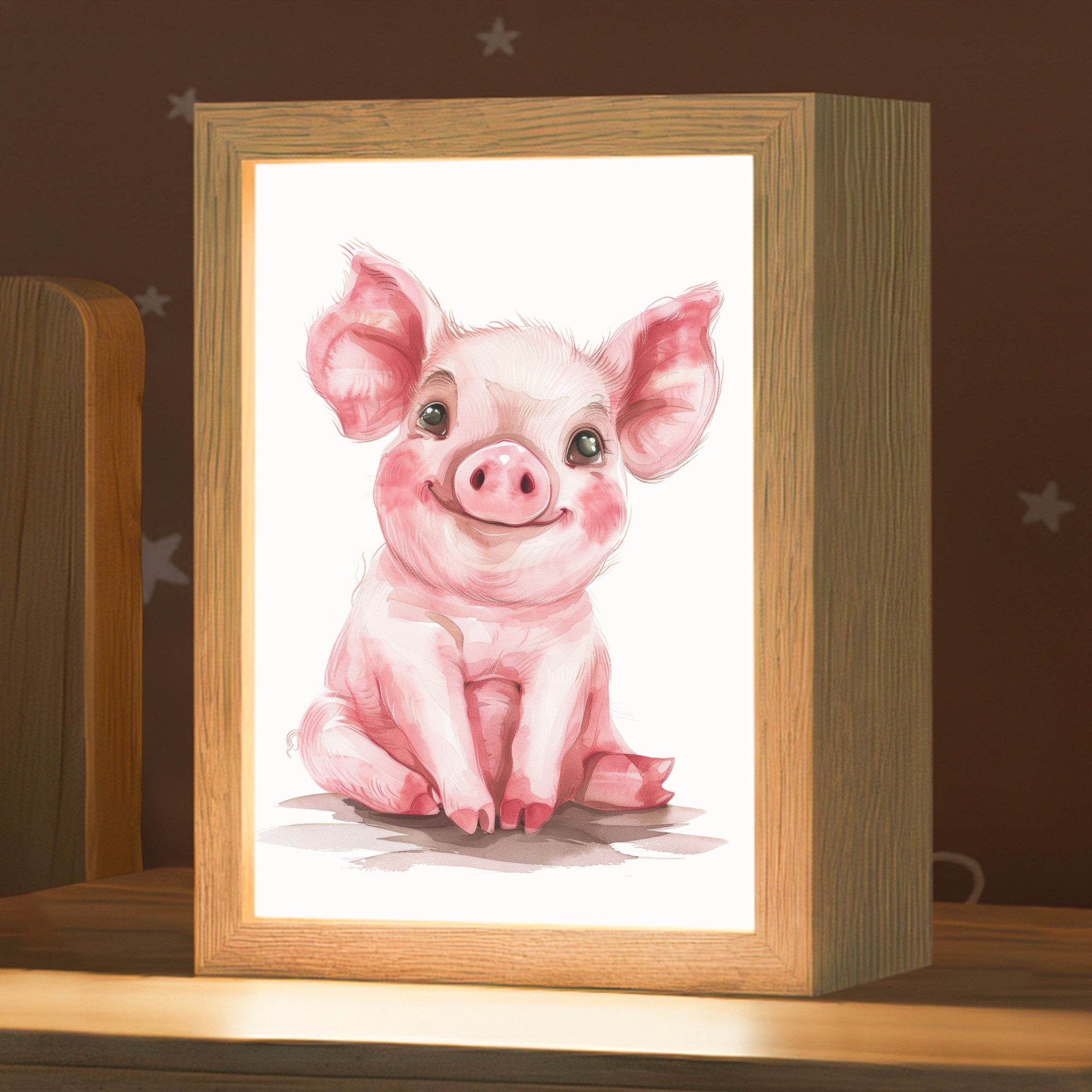 OnlyWow Nachttischlampe Lightbox Schwein - Rosa - Babytier - Bauernhoftiere - Mädchen, Dimmbar, Farbwechsel, LED, Warmweiß, Kaltweiß, Neutralweiß Einstellbar, Kinderzimmer, Babyzimmer, Dimmbar, mit Kabel, Nachtlampe, LED
