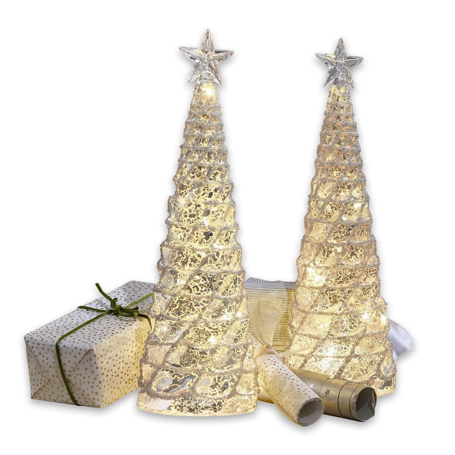 Weihnachtsfigur Deko-Baum 2er Set Glitter silber/ klar