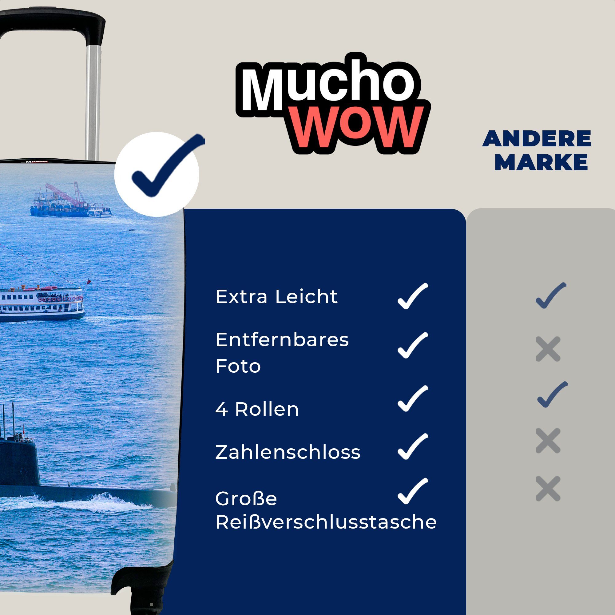 4 Handgepäck Reisetasche mit für Handgepäckkoffer U-Boot MuchoWow See, Ferien, auf Rollen, Reisekoffer Ein Trolley, rollen,