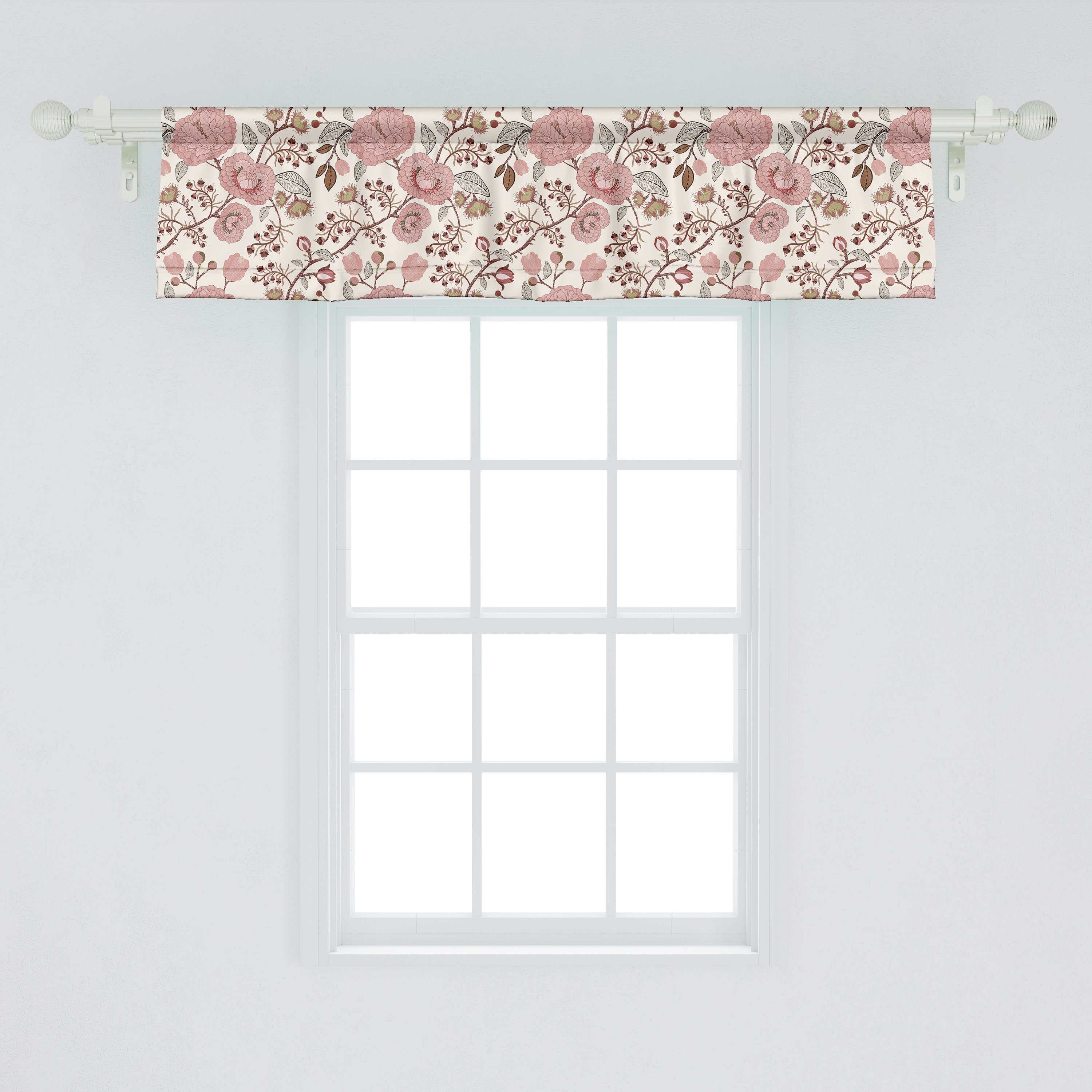 Scheibengardine Vorhang Volant für Weinlese Schlafzimmer Küche Blumen Stangentasche, Abakuhaus, mit Dekor Microfaser, Blühende Zweige