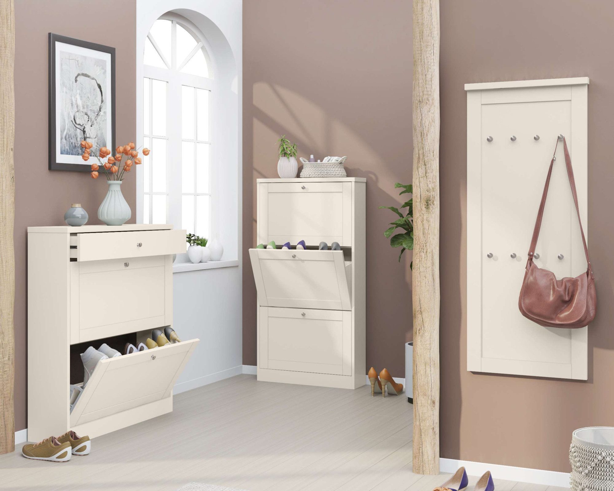 OTTO home Schuhschrank Heide Breite 90cm, mit Schubkasten, 2 Klappen und Facettenfront, Höhe 103cm