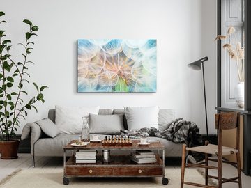 Sinus Art Leinwandbild 120x80cm Wandbild auf Leinwand Pusteblume Makrofotografie Hellblau Dek, (1 St)