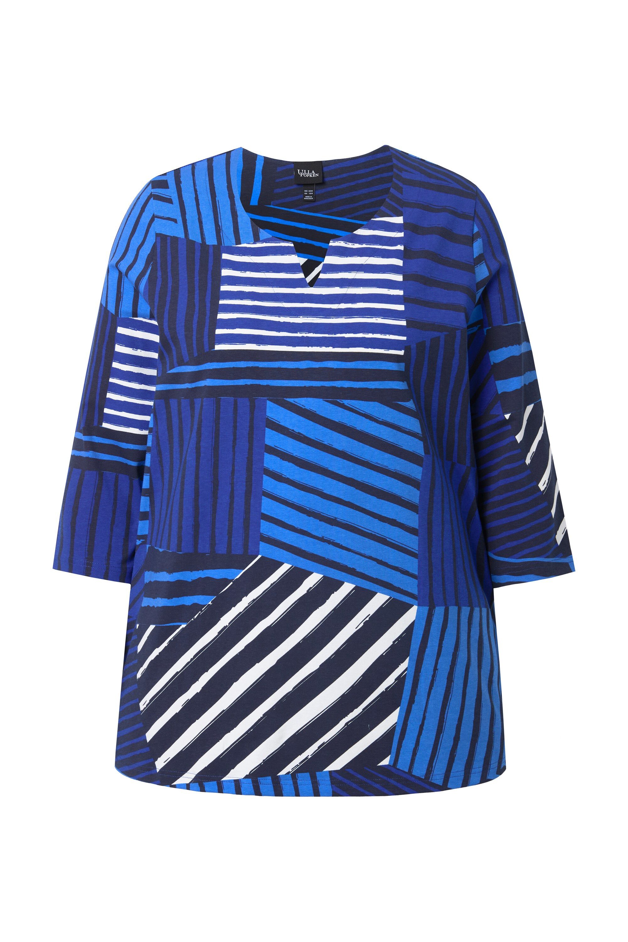 Ulla Popken T-Shirt Shirt Streifen A-Linie Tunika-Ausschnitt 3/4-Arm günstig online kaufen