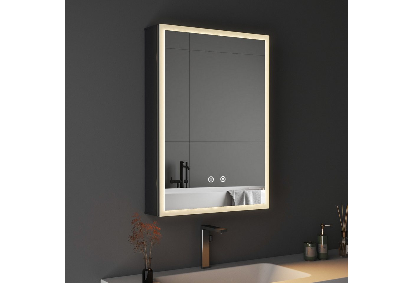 Thumbnail - WDWRITTI Badspiegel mit schrank Spiegelschrank mit licht für Badezimmer (Badezimmerspiegelschrank 50x70cm, 1-St., 3Licht...