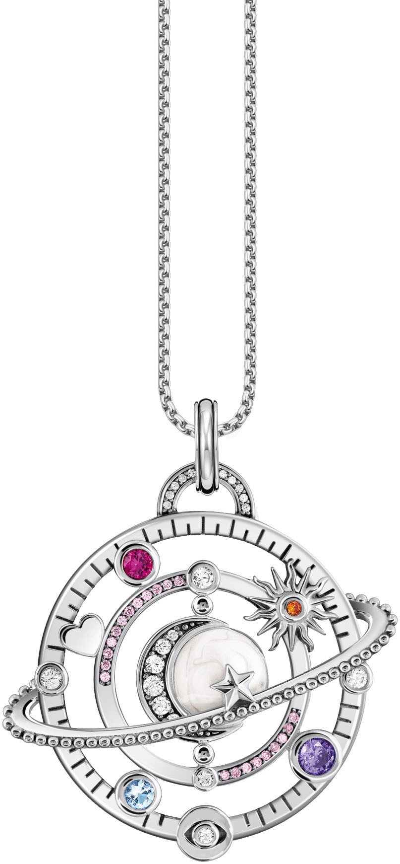 THOMAS SABO Kettenanhänger Schmuck Silber 925 Anhänger Planetenring mit Umlaufbahnen, mit Glas-Keramik Stein, Zirkonia, Korund und Spinell (synth)
