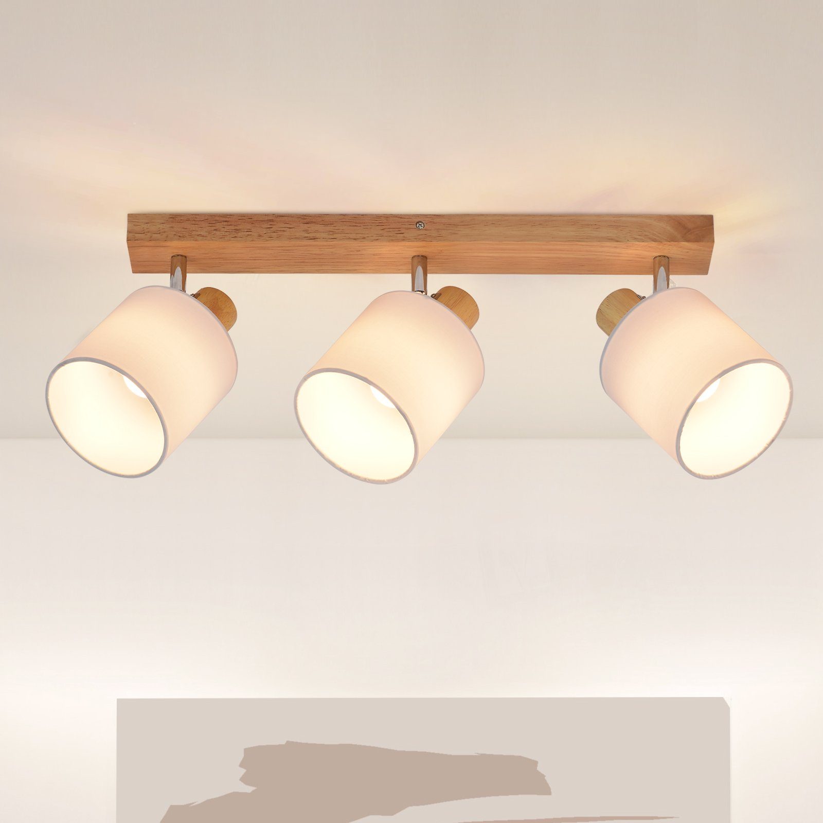 Modern Flammig 3 Deckenspot Leuchtmittel, Deckenstrahler ohne Deckenleuchte Schlafzimmer Wohnzimmer für Holz Schwenkbar, Küche, Stoffschrim Vintage ZMH