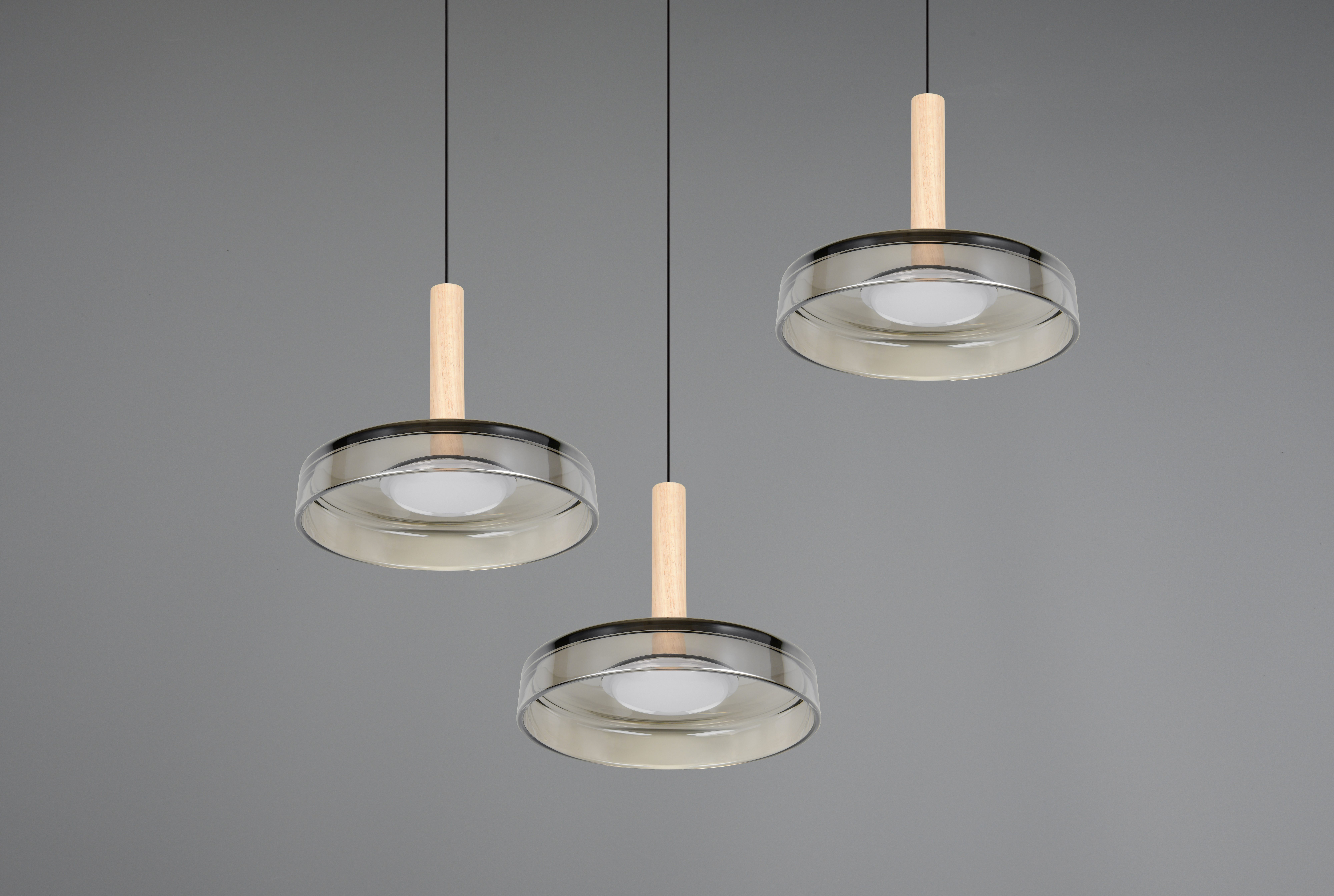 TRIO Leuchten LED Pendelleuchte CELESTE dimmbare LED Hängelampe aus Metall Glas & Holz, 7,5W 750 Lumen, Dimmfunktion, LED fest integriert, Warmweiß, 3-flammig einfach höhenverstellbar von 50-200 cm 3-Stufen Dimmfunktion