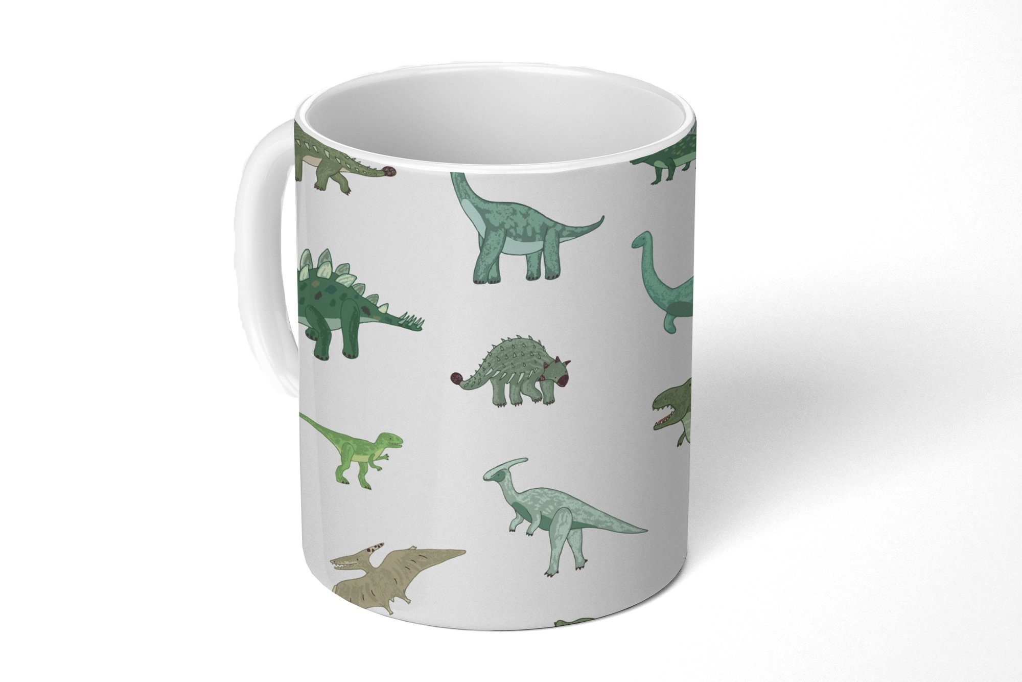 MuchoWow Tasse Dinosaurier - Grün - Jungen - Braun - Kind - Muster, Keramik, Kaffeetassen, Teetasse, Becher, Teetasse, Geschenk