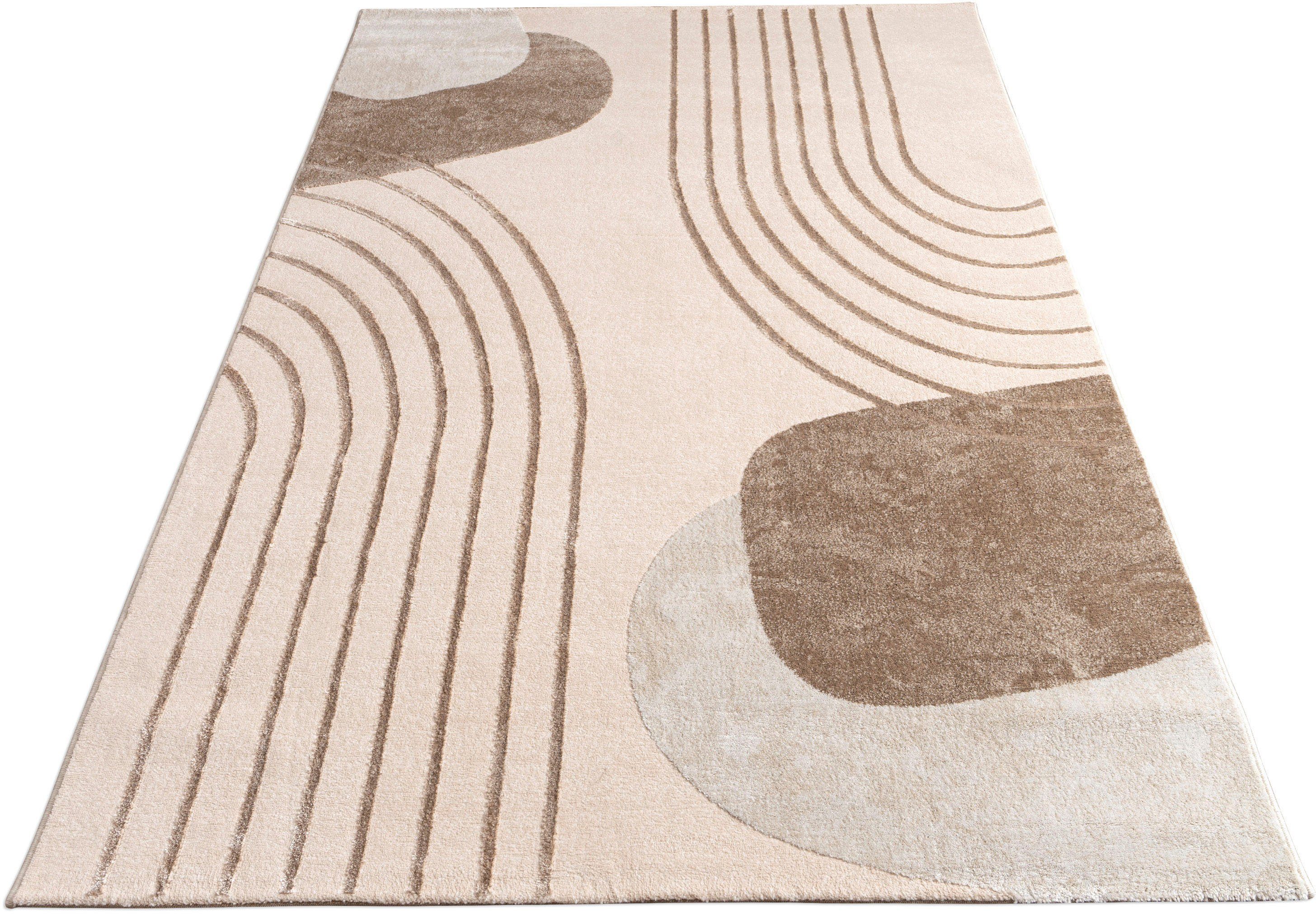 Paco Home Teppich Tuana 216, rechteckig, Höhe: 15 mm, Kurzflor, modernes Design, Regenbogen, Hoch-Tief Struktur, Scandi-Look