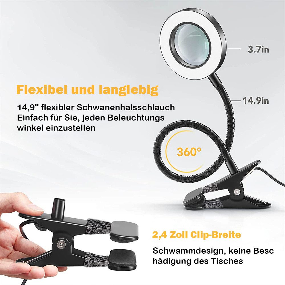 PRIISF LED Klemmtischleuchte LED Lupenlampe 5X Ringlicht Standlupe Leselupe günstig online kaufen