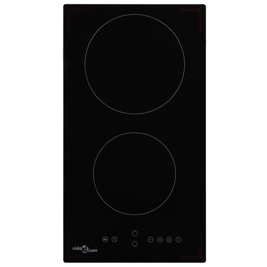 vidaXL Elektro-Kochfeld Glaskeramik-Kochfeld mit 2 Platten Touch Control 3000 W