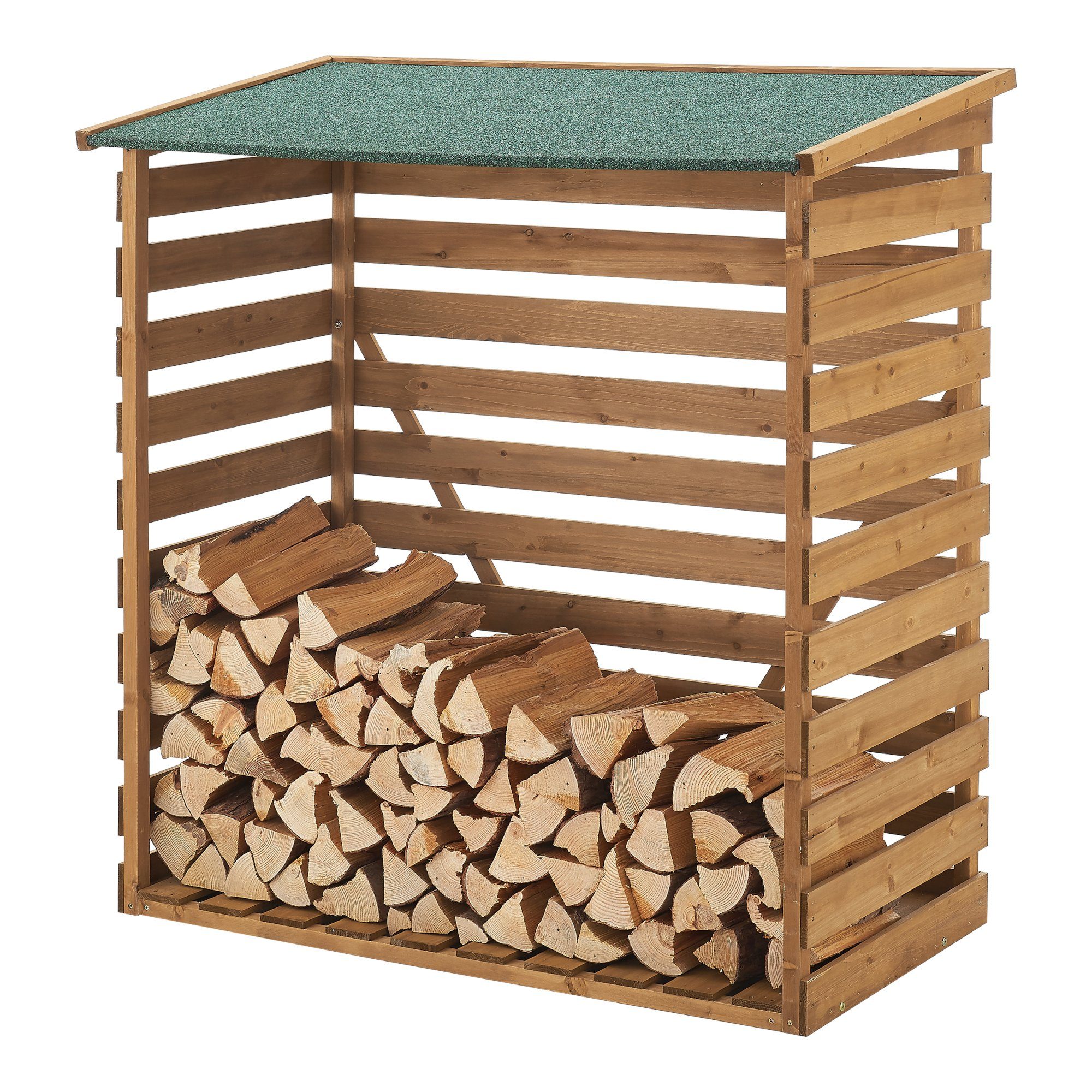 Brennholzunterstand Tannenholz aus Kaminholzregal, 123x116x64cm Natur cm, BxTxH:116x64x123 en.casa