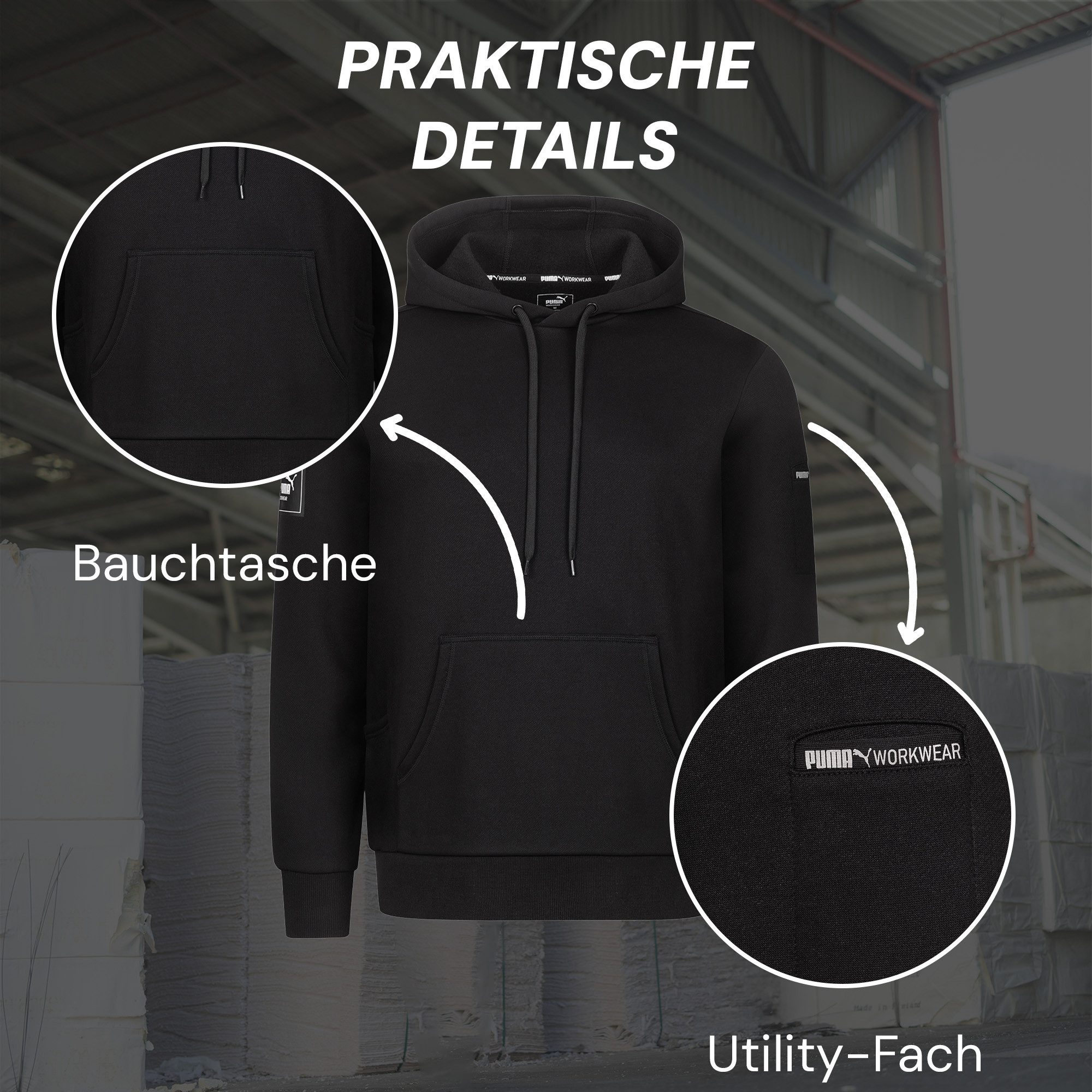 PUMA Workwear Hoodie ADVANCED Herren Pullover mit Kapuze und Taschen Atmungsaktives Gewebe - Ideal für Handwerk Werkstatt und Logistik