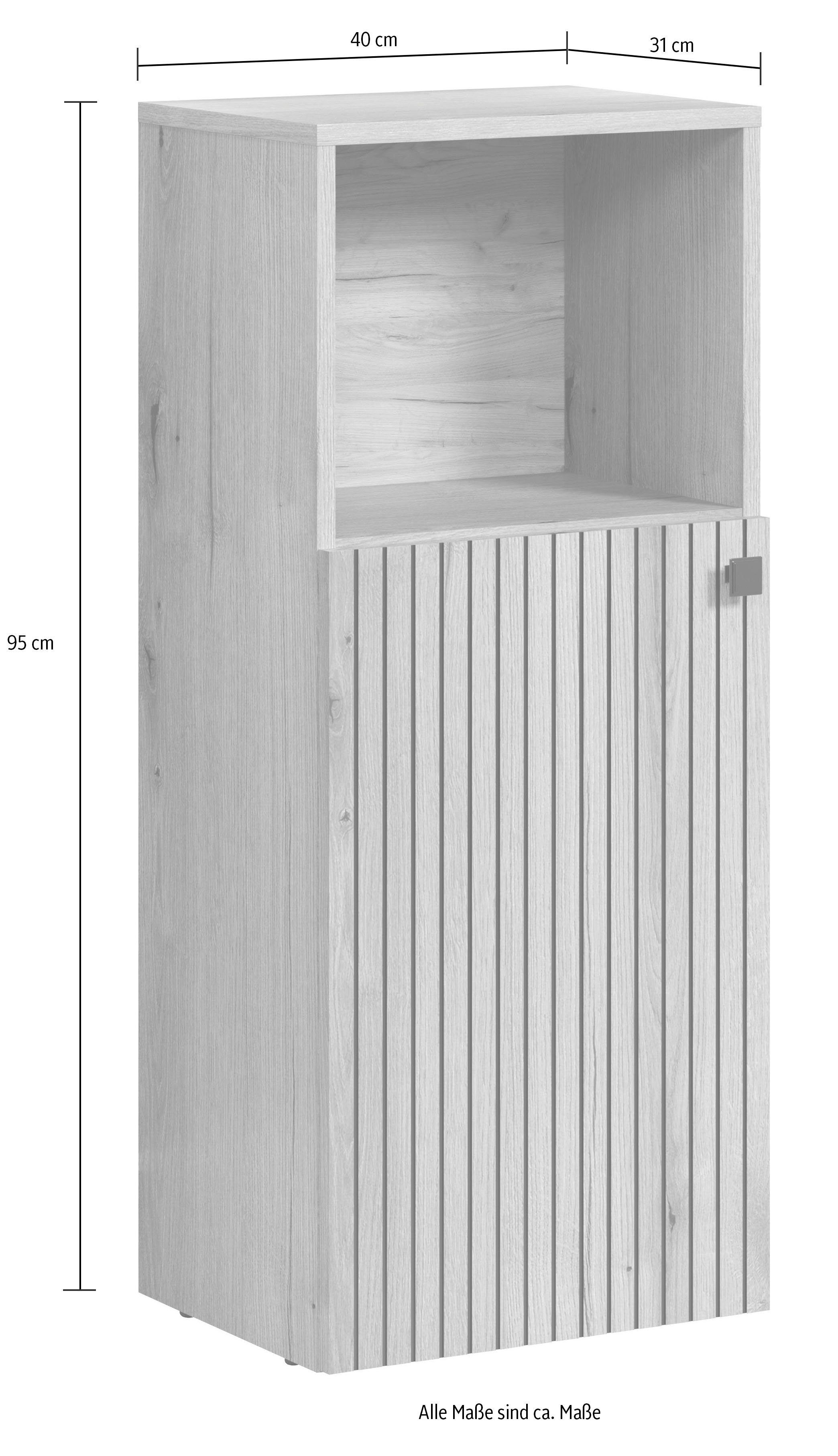 welltime Badmöbel-Set Amrum Waschbeckenunterschrank Spiegel Hochschrank Badschrank, (Komplett-Set, 4-St), 4-teiliges Badmöbel-Set Eiche Rillenoptik - Maße (B/T/H) 160/42/186 cm