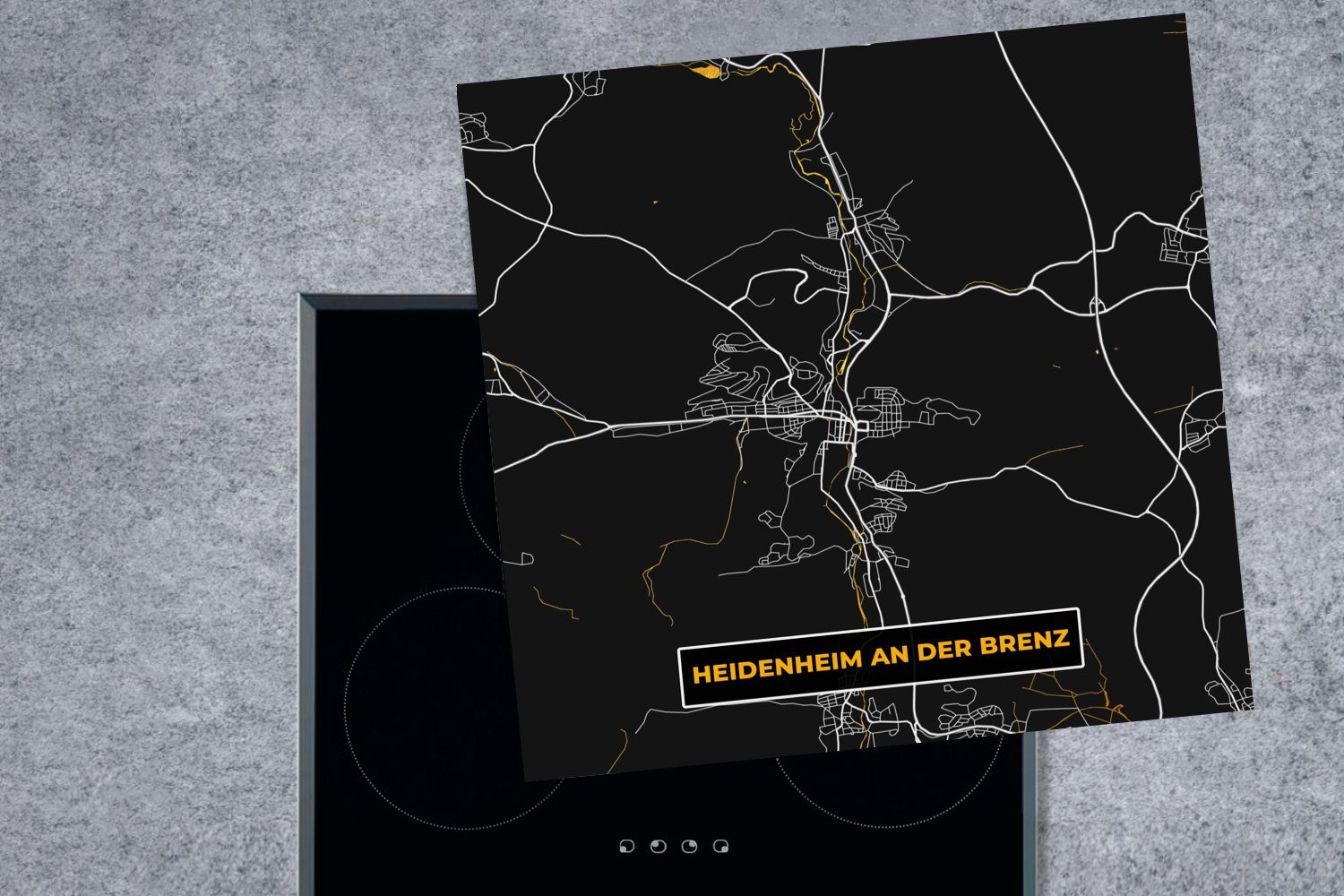 Karte, Ceranfeldabdeckung, cm, - MuchoWow Herdblende-/Abdeckplatte Karte - an Gold Vinyl, - (1 für Heidenheim Stadtplan küche der tlg), Arbeitsplatte - 78x78 Brenz