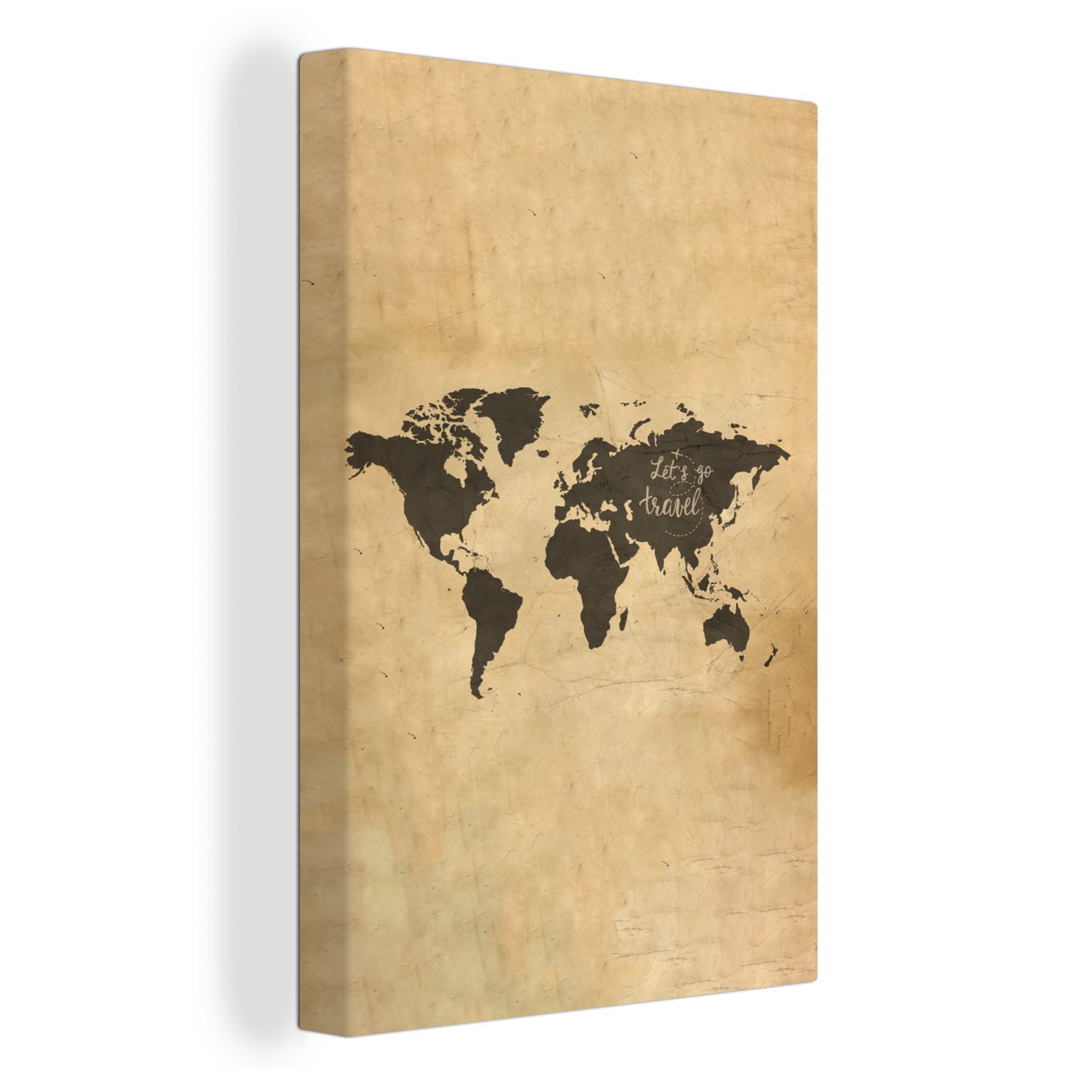 OneMillionCanvasses® Leinwandbild Weltkarte - Vintage - Pergament, (1 St), Leinwandbild fertig bespannt inkl. Zackenaufhänger, Gemälde, 20x30 cm
