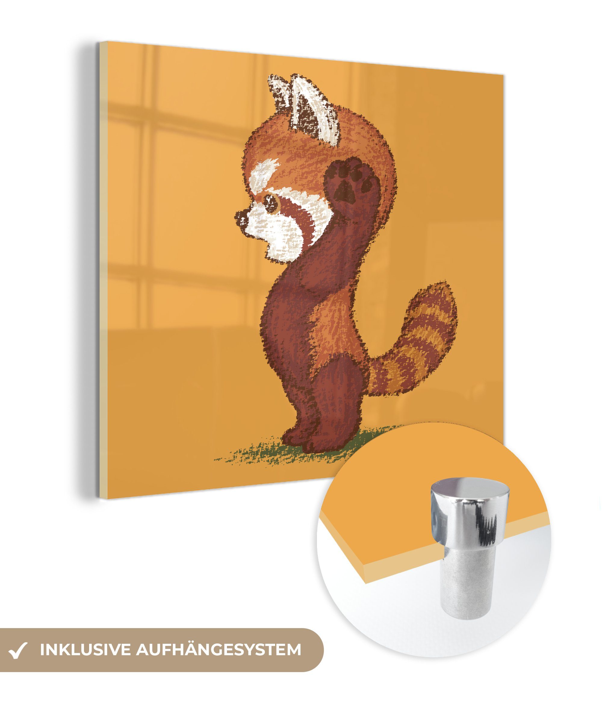 MuchoWow Acrylglasbild Illustration eines stehenden roten Pandas, (1 St), Glasbilder - Bilder auf Glas Wandbild - Foto auf Glas - Wanddekoration