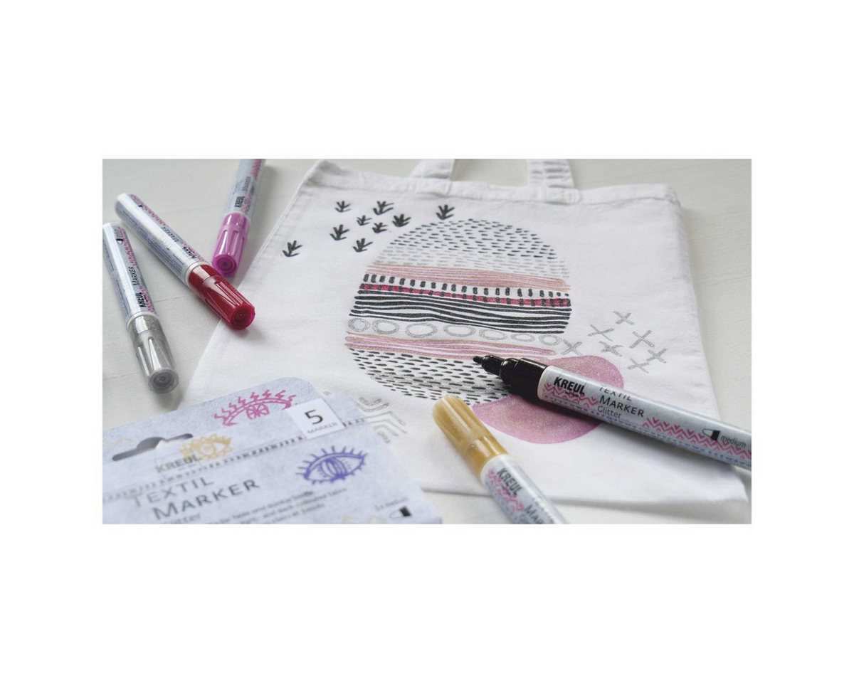 Thumbnail - C. KREUL Textilmarker KREUL Textilmarker Glitter medium 2-4mm 5 Stück Kartonetui