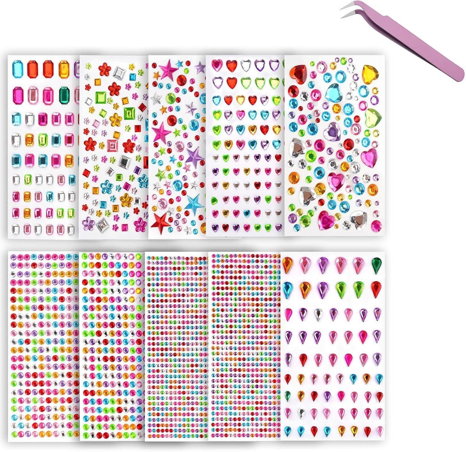 FELIXLEO Schmuckset Selbstklebende Glitzersteine Bastel Strasssteine Set (14056-tlg)