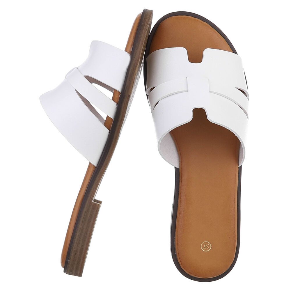 Ital-Design Komfortable Damensandalen mit gekreuzten Riemen für Freizeit Pantolette (91409257) Blockabsatz Pantoletten in Weiß
