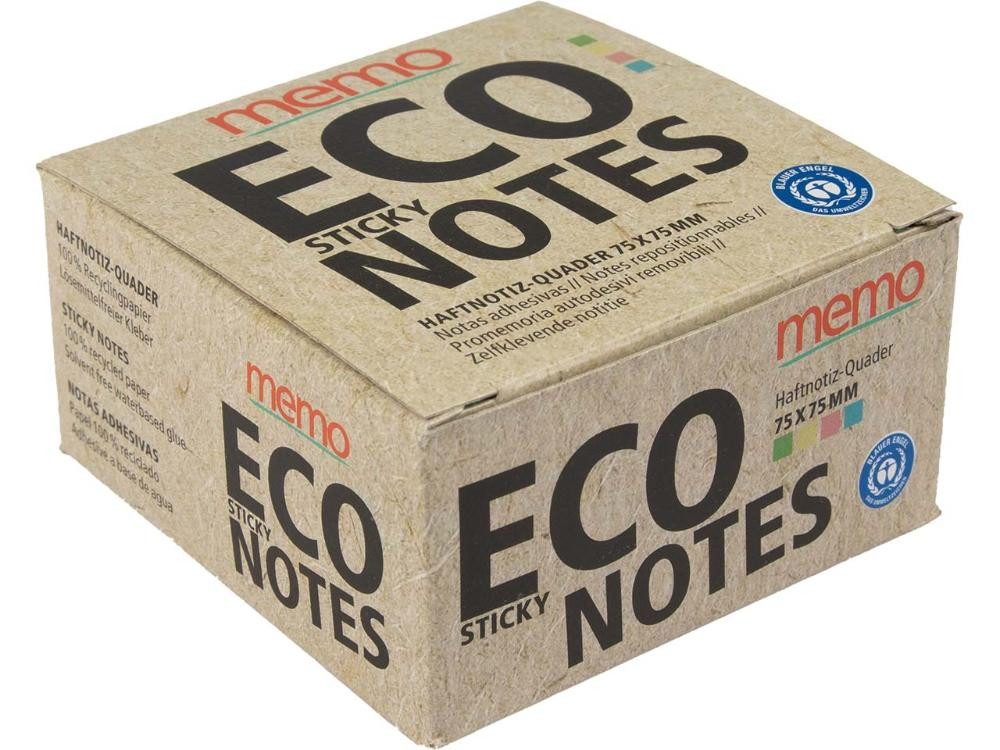 memo Haftnotizblock memo Haftnotiz-Quader 75 x 75 mm, farbig sortiert