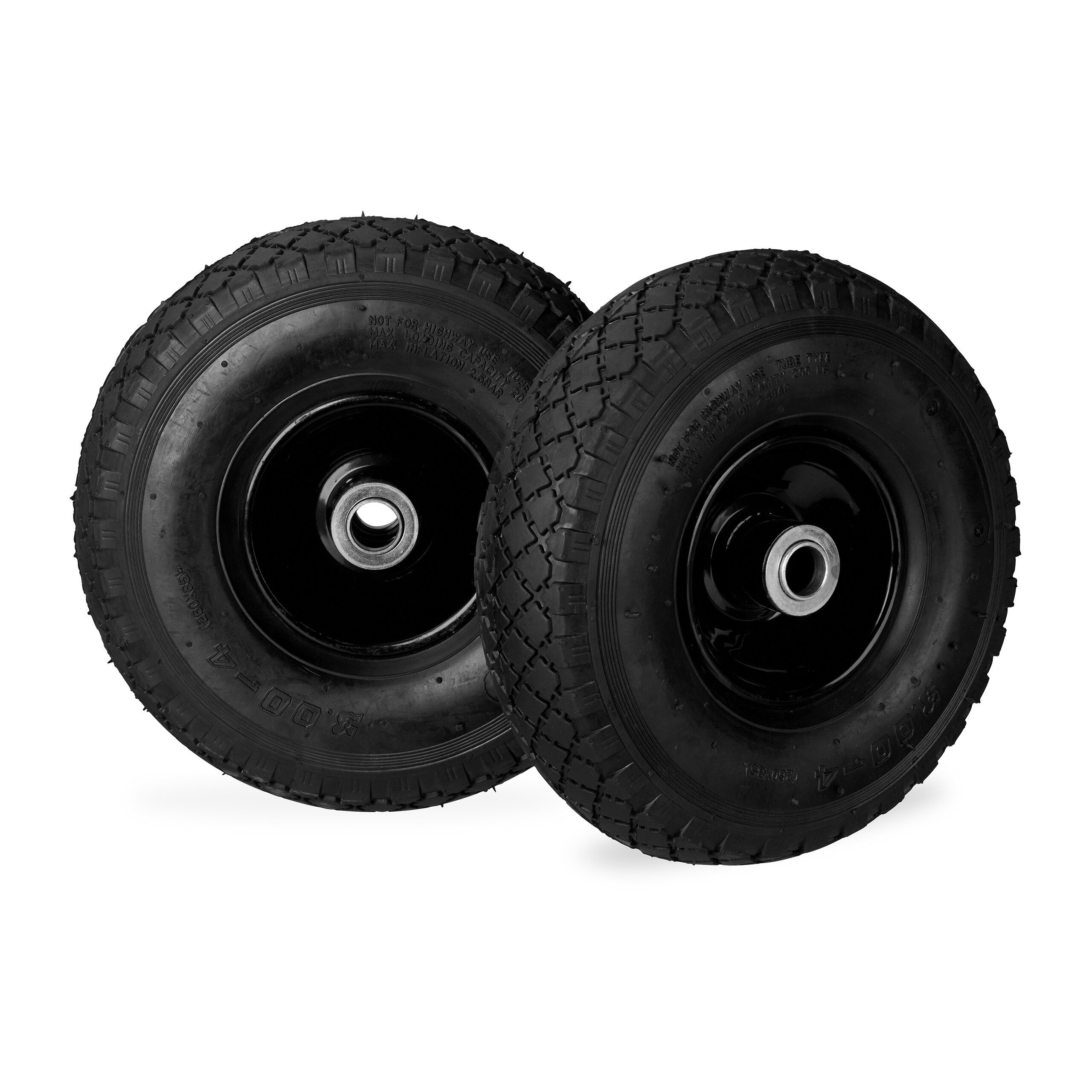 relaxdays Sackkarren-Rad Sackkarrenrad luftbereift 3.00-4 2er Set (2 St), Schwarz-Schwarz