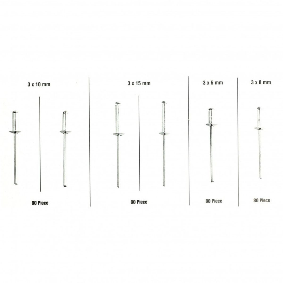 Benson Tools Niete Blindnieten 320tlg. Sortiment Alu/Stahl Popnieten Flachrundkopf Nieten, gehärtet – Bild 3 von 3