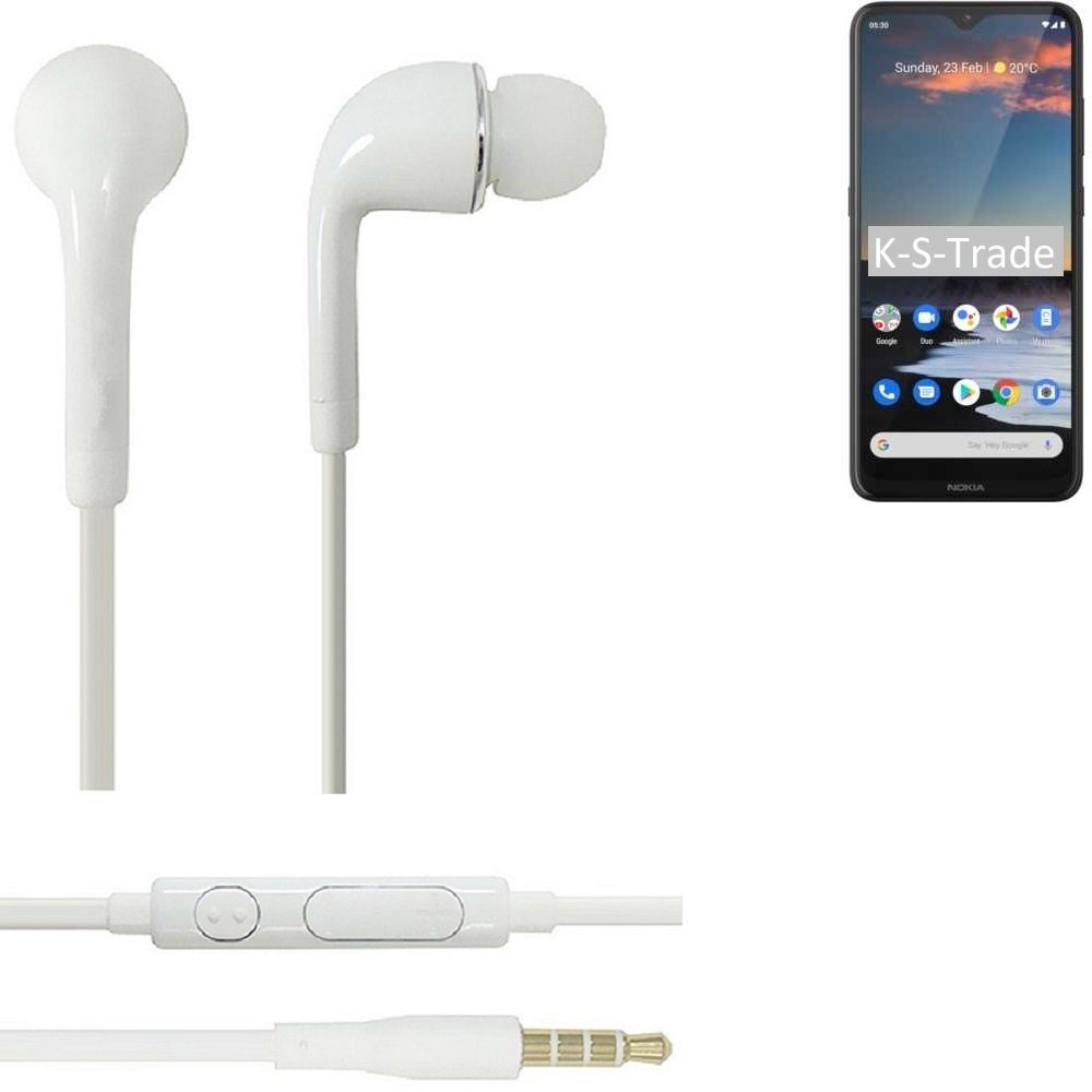 K-S-Trade für Nokia 5.3 In-Ear-Kopfhörer (Kopfhörer Headset mit Mikrofon u Lautstärkeregler weiß 3,5mm)