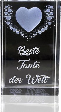 VIP-LASER Dekofigur VIP-LASER 3D Kristall Motiv: Fliegende Herzen Beste Tante der We, Hochwertige Geschenkbox, Made in Germany, Familienbetrieb