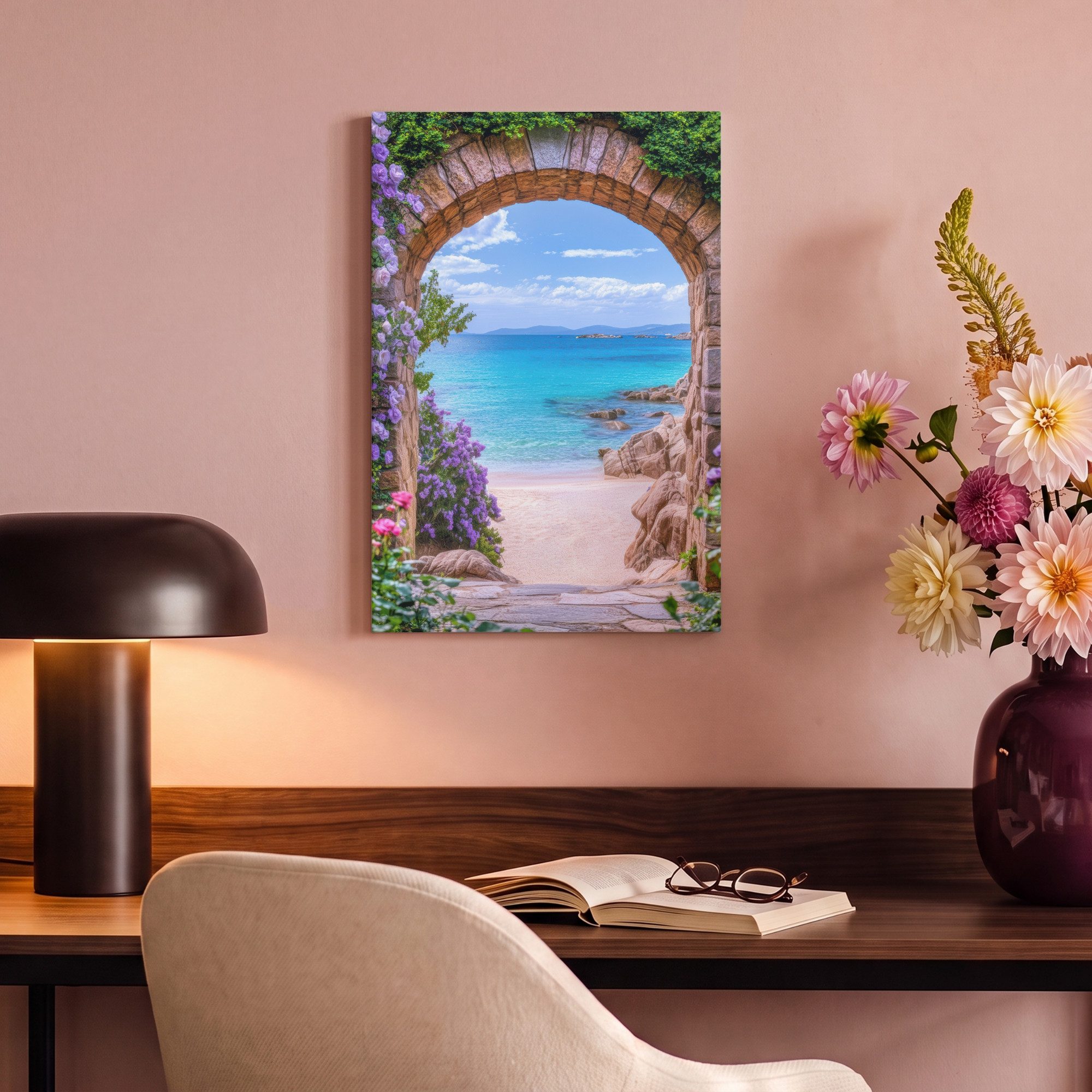 OneMillionCanvasses® Leinwandbild Aussicht - Tor - Meer - Strand - Felsen, Fotodruck (1 St), Leinwand Canvas Wandbild, Wanddekoration 20x30 cm – Bild 4 von 5