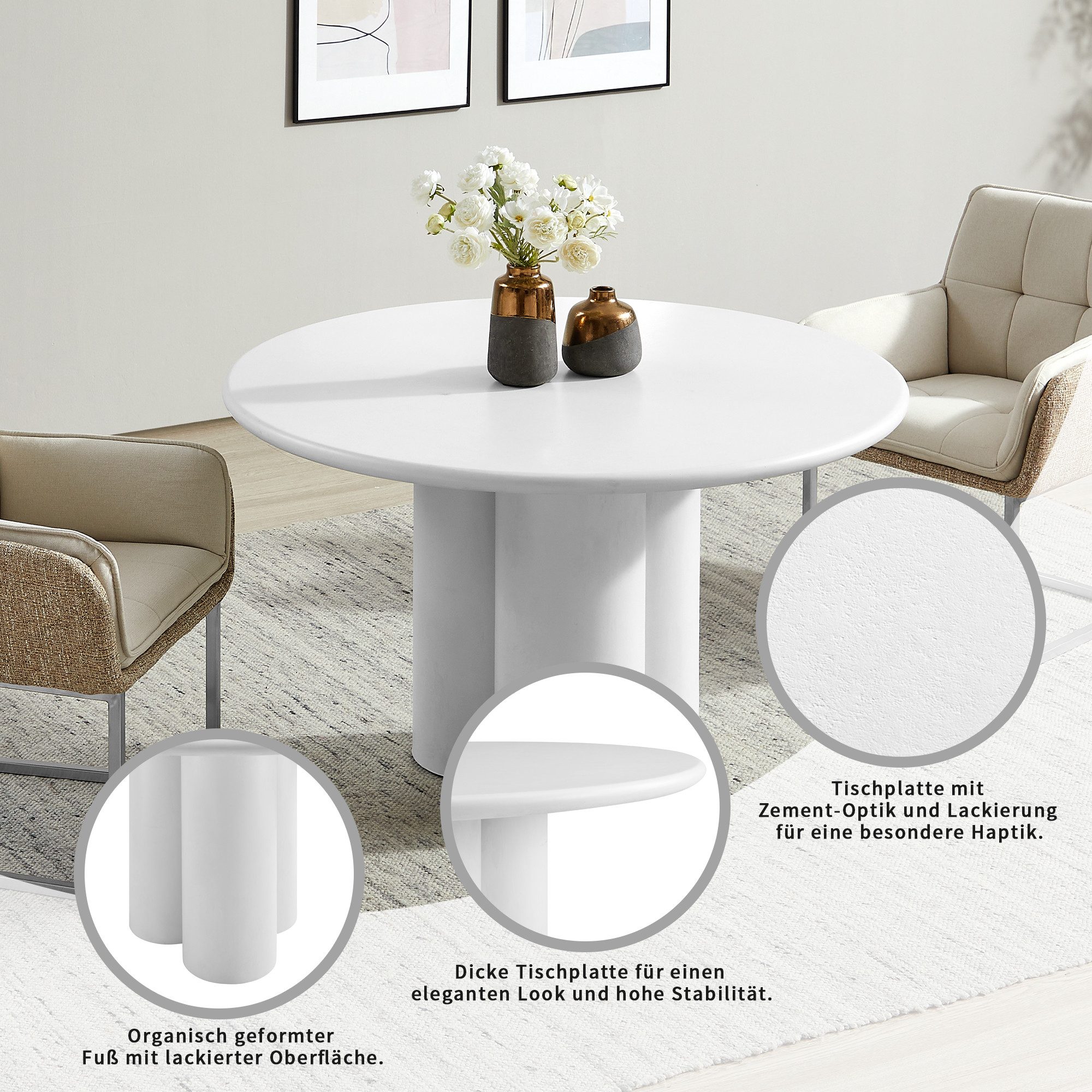 OTTO home Esstisch Josselin, Industrial Look mit Zement-Optik, organischem Gestell