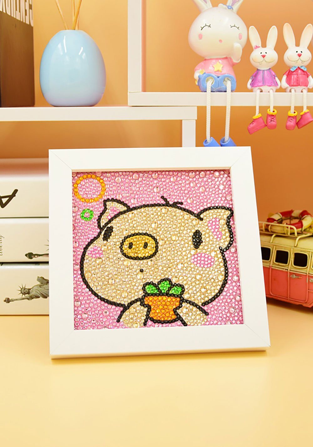 Vivi Idee Gemälde 5D DIY Diamant Painting Set mit Bilderrahmen, SX12 Schwein, Geschenk für Kinder