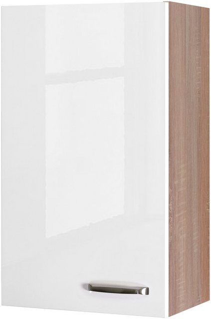 Flex-Well Exclusiv Oberschrank Valero 50 cm x 89 cm Hochglanz Weiß-Sonoma Eiche