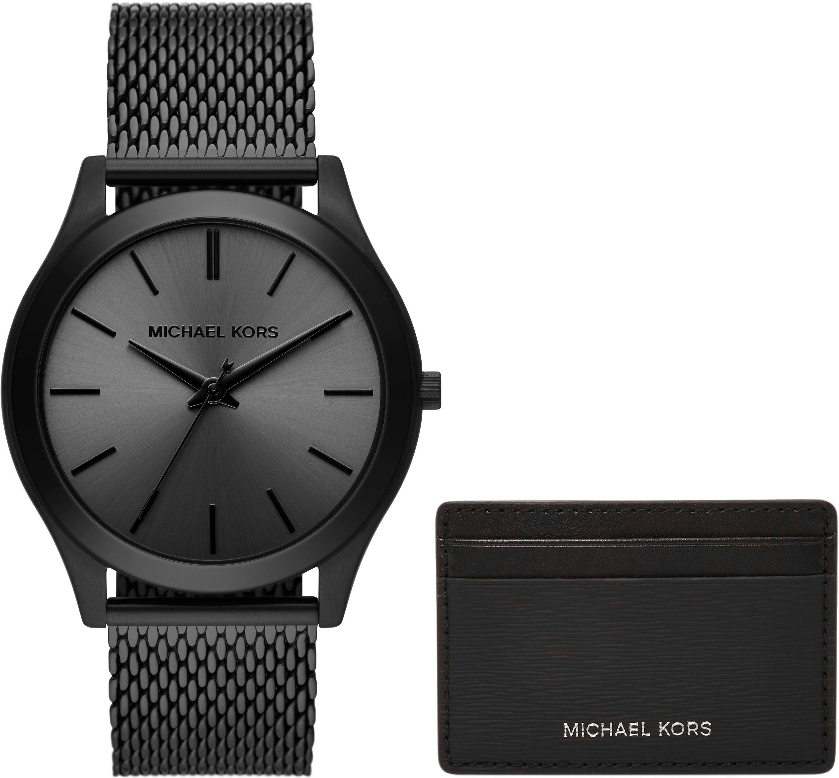 MICHAEL KORS Quarzuhr RUNWAY, MK1085SET, (Set, 2-tlg., mit Brieftäschchen), Armbanduhr, Herrenuhr, ideal auch als Geschenk, analog