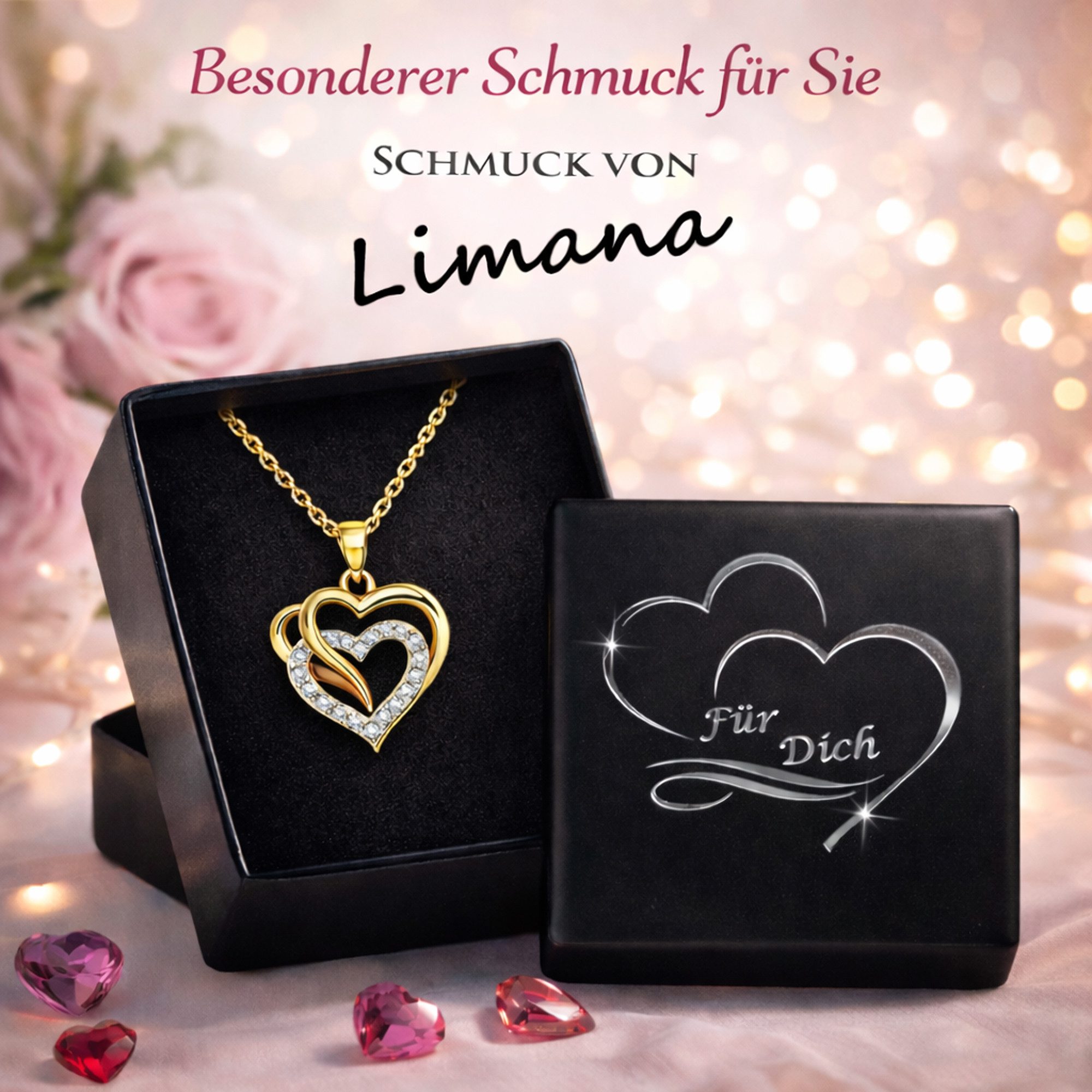 Limana Herzkette für Damen 925 Silber Gold vergoldete Kette mit Herz Anhäng günstig online kaufen