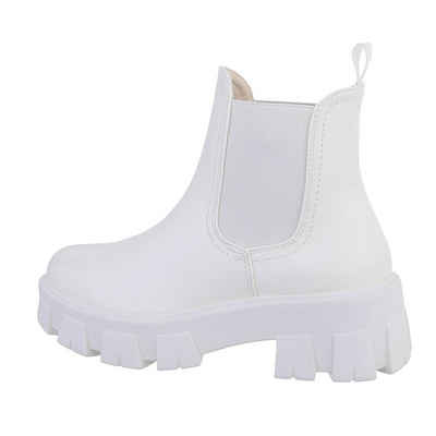 Ital-Design Damen Chelsea Freizeit Plateaustiefelette Blockabsatz Chelsea Boots in Weiß
