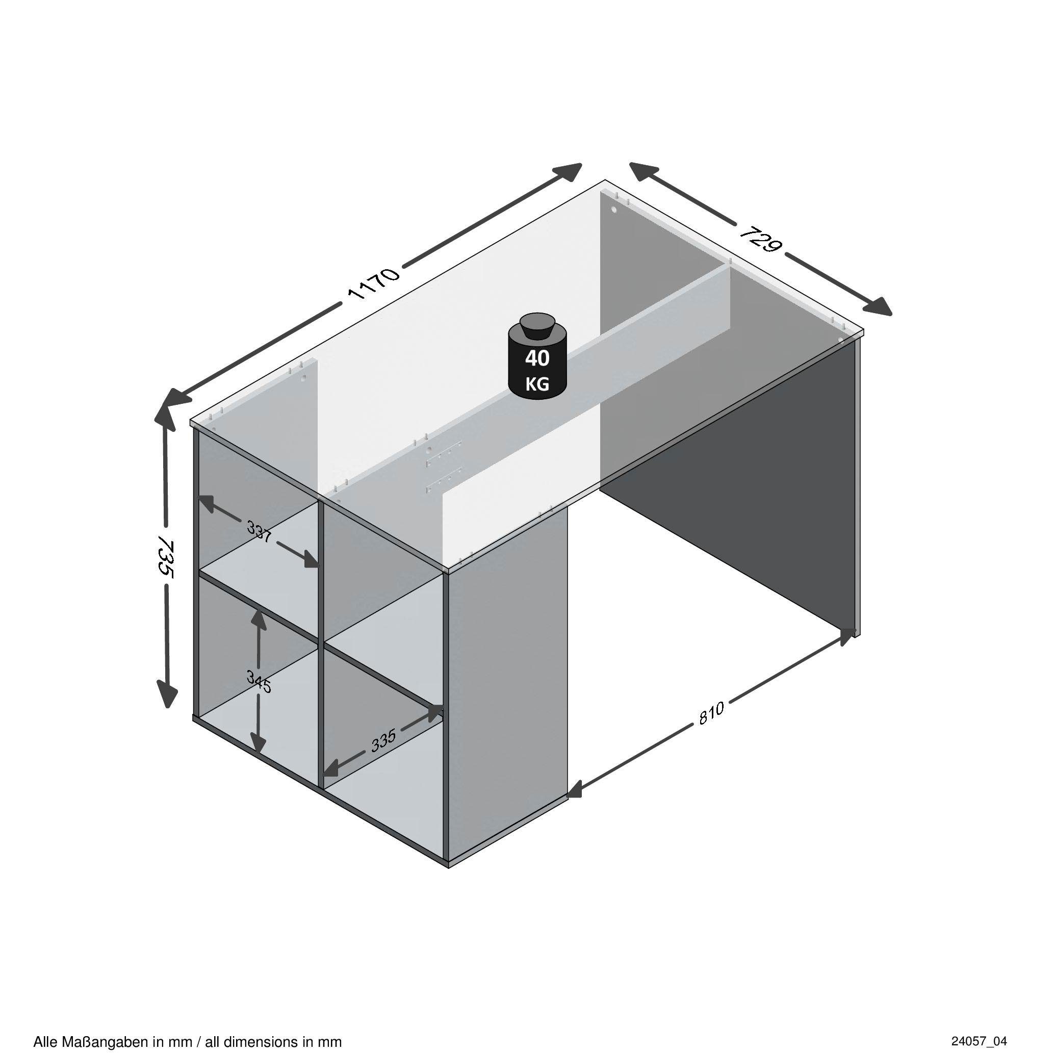 4 betonfarben seitlichen FMD Schreibtisch Gent, Fächern mit