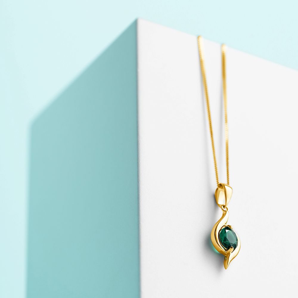 Miore Kette mit Anhänger Damen 9k (375) Gelbgold mit Smaragd, Saphir, Rubin oder blauem Topas, Panzerkette Echtgold mit 45cm Länge
