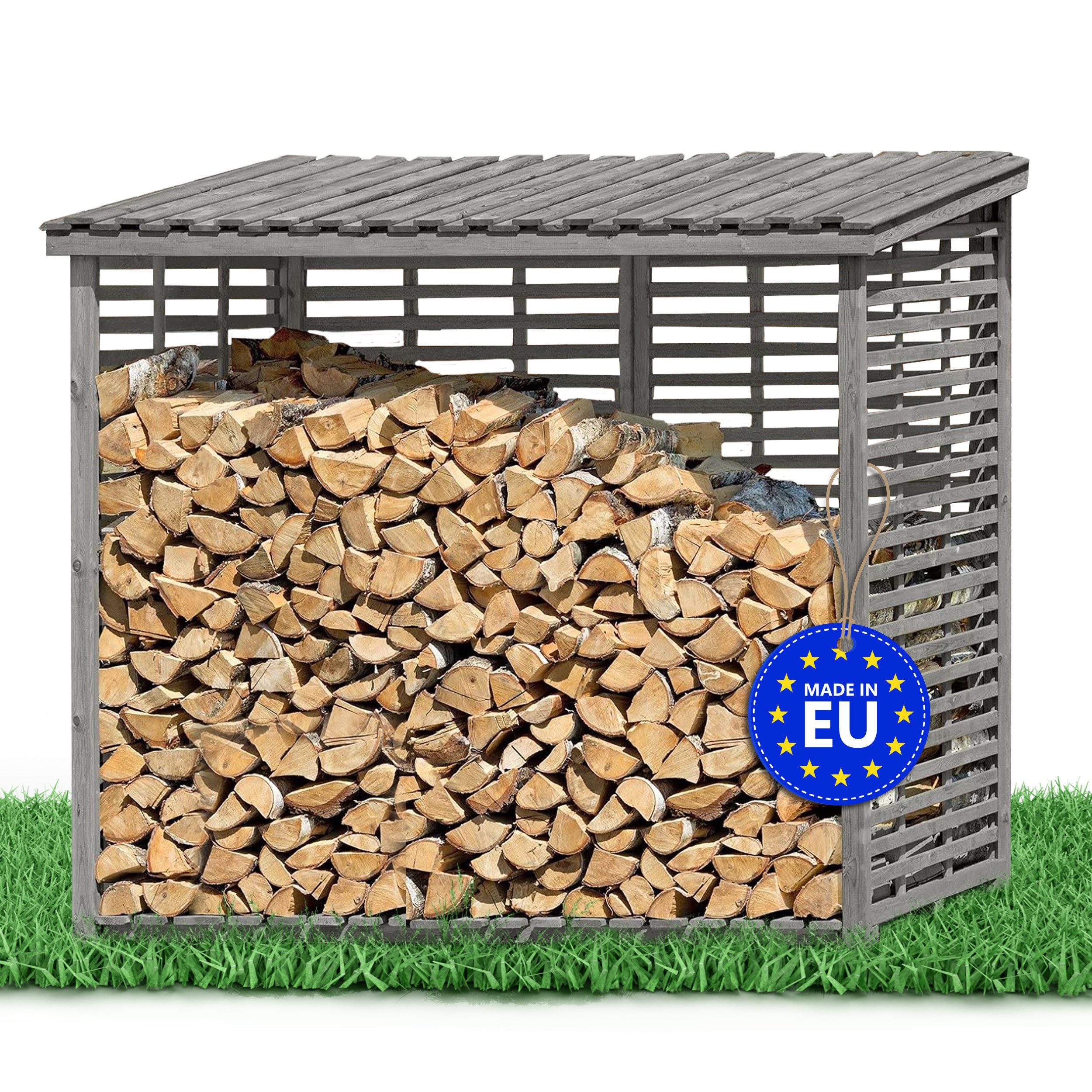 Gartenpirat Kaminholzregal Kaminholzregal XXL mit Rückwand für 3,8 m³ Brennholz in grau, Holz, BxTxH:237x114x203 cm