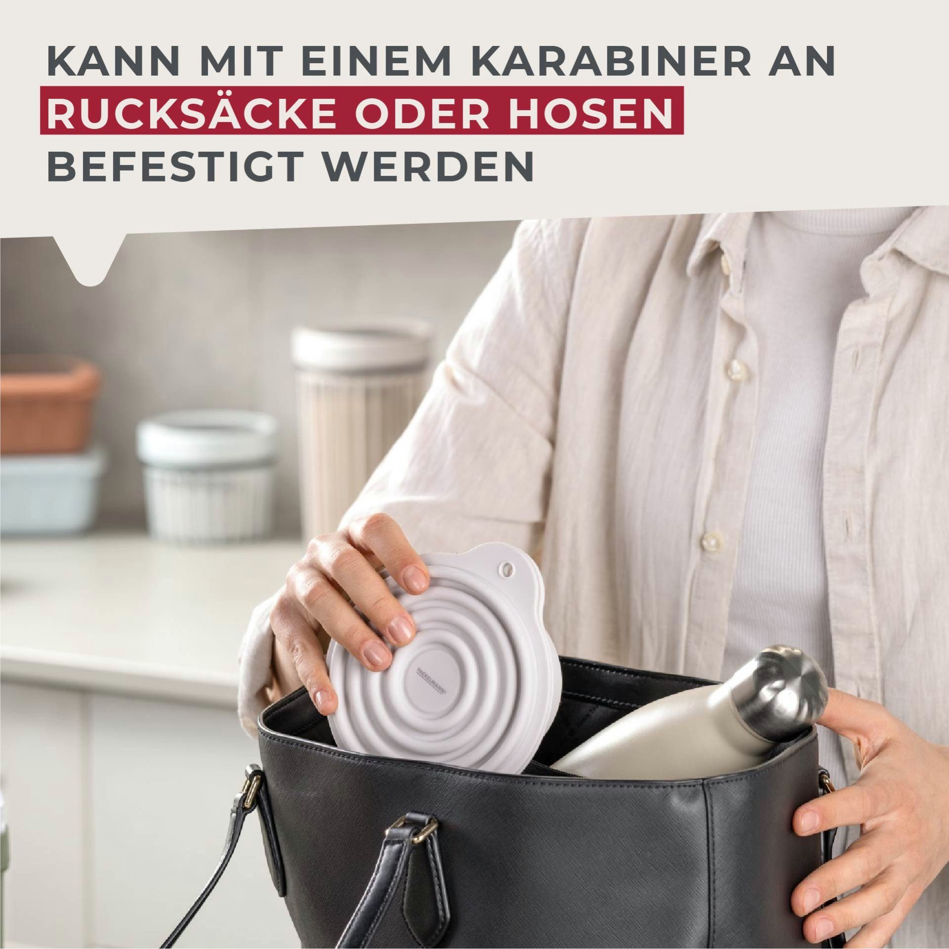FACKELMANN Aufbewahrungsdose Snacking-Box, Faltbare Lunchbox, Runde Brotzeitdose, Silikonbehälter