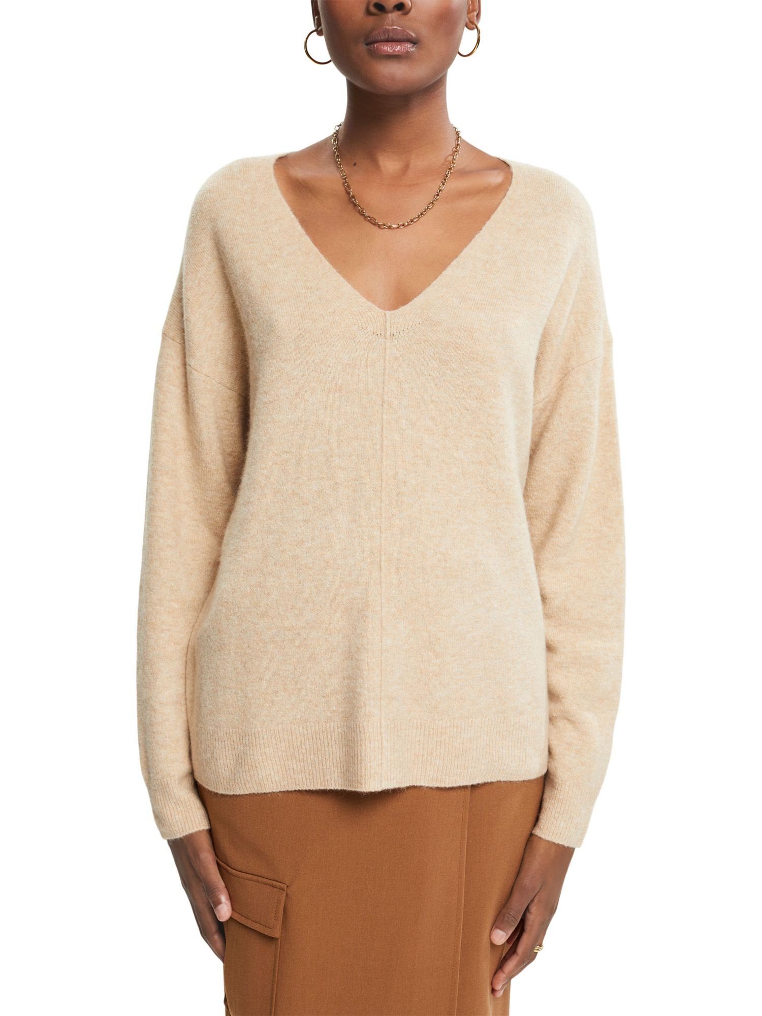 SAND Esprit V-Ausschnitt-Pullover Wolle: Pullover Mit flauschiger