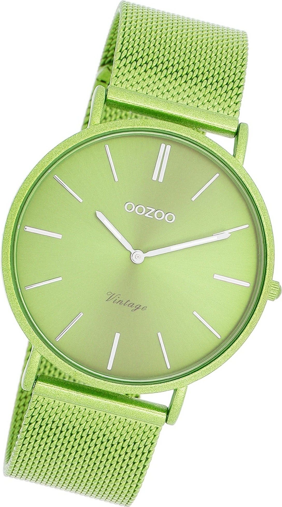 OOZOO Quarzuhr Oozoo Damen Armbanduhr Vintage Analog, Damenuhr Edelstahlarmband grün, rundes Gehäuse, groß (ca. 40mm)