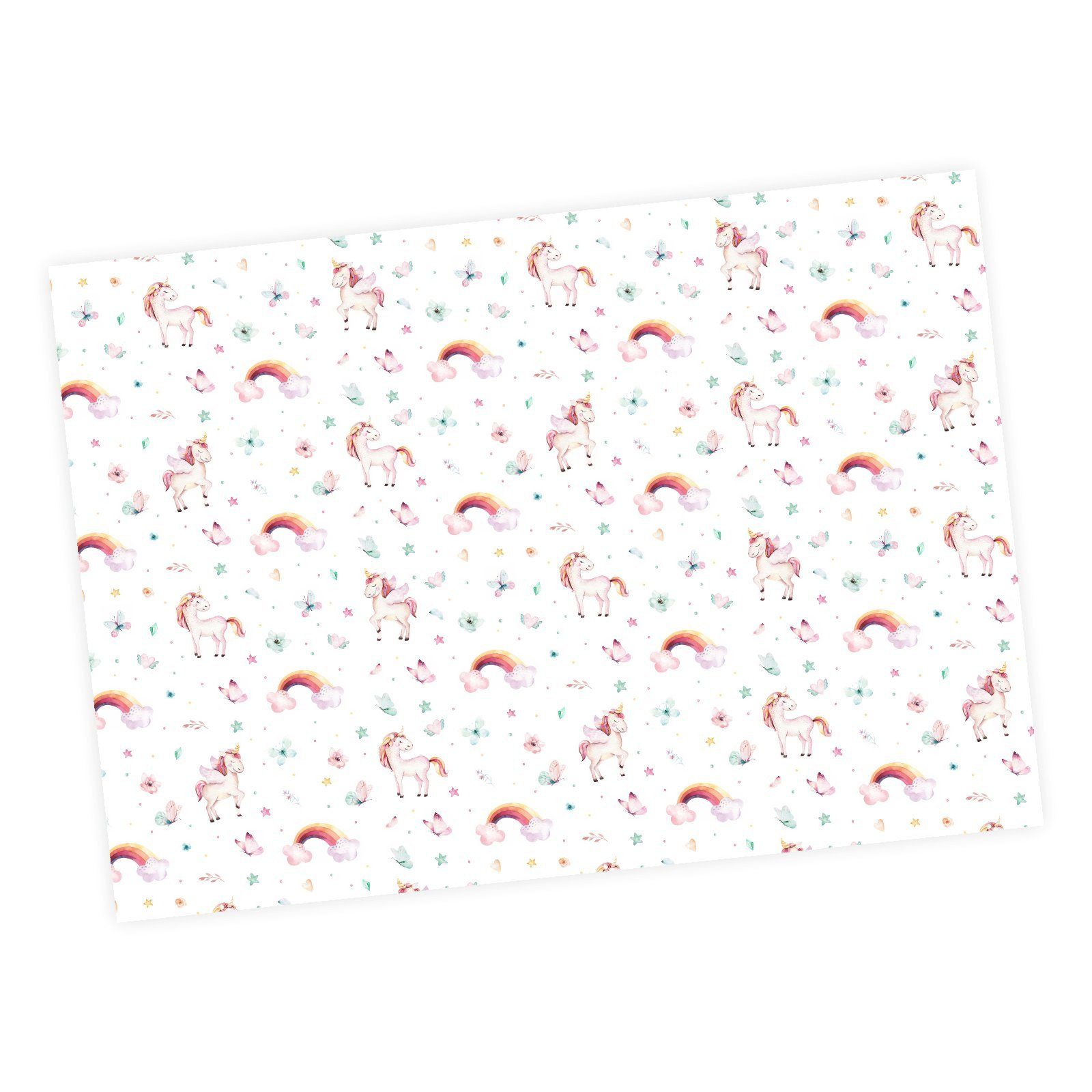 nikima Packpapier Einhorn bunt Aquarell Geschenkpapier, 5 Bögen | Packpapier